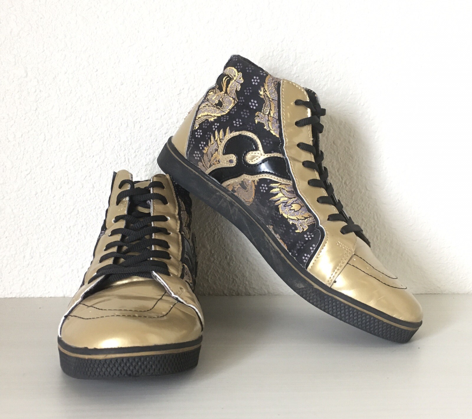 Yellow Soul Creation 12.5Men 44EU Gold Color Hitop Dragon Tiger Embroidery Japan
