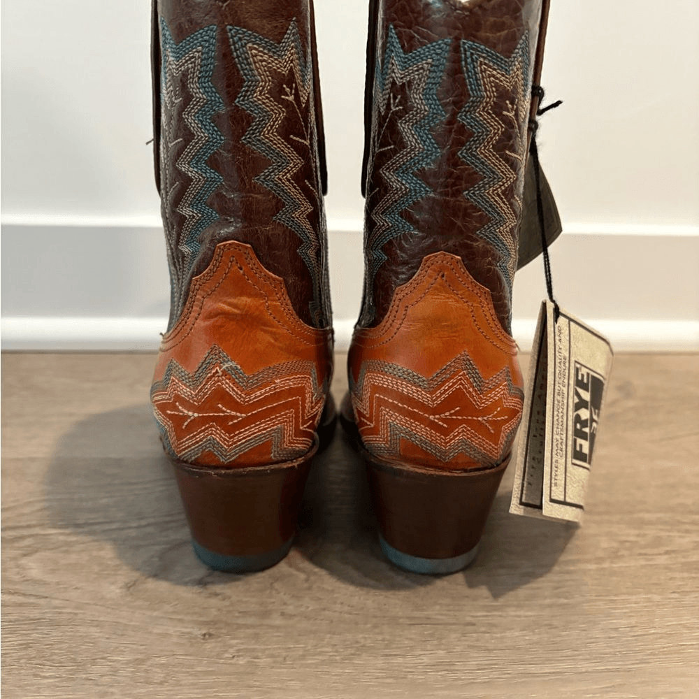 Frye Brown and Tan Leather Western Boots