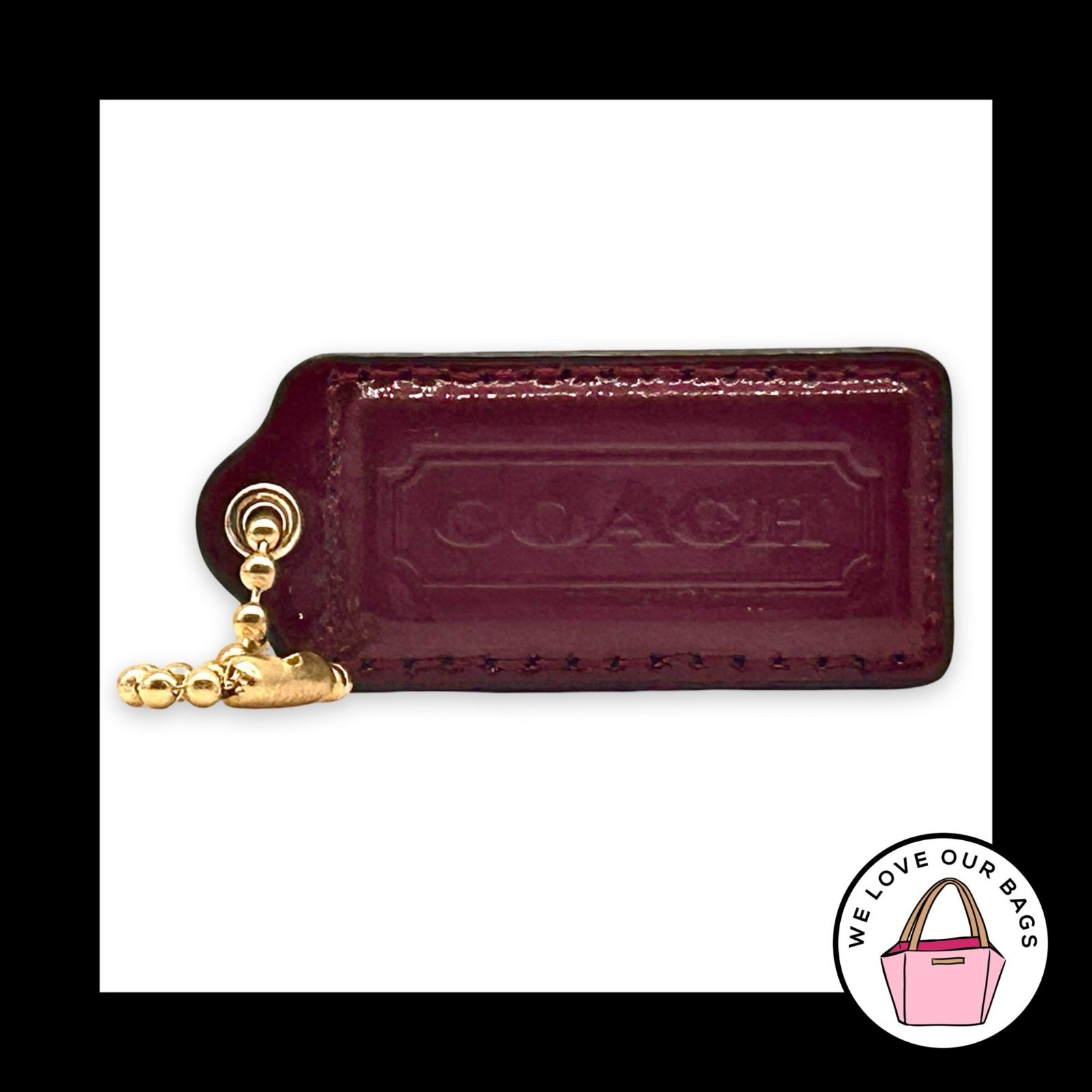COACH HANG TAG 2.25″ Burgundy Red Patent Leather Bag Charm Keychain Fob Large
