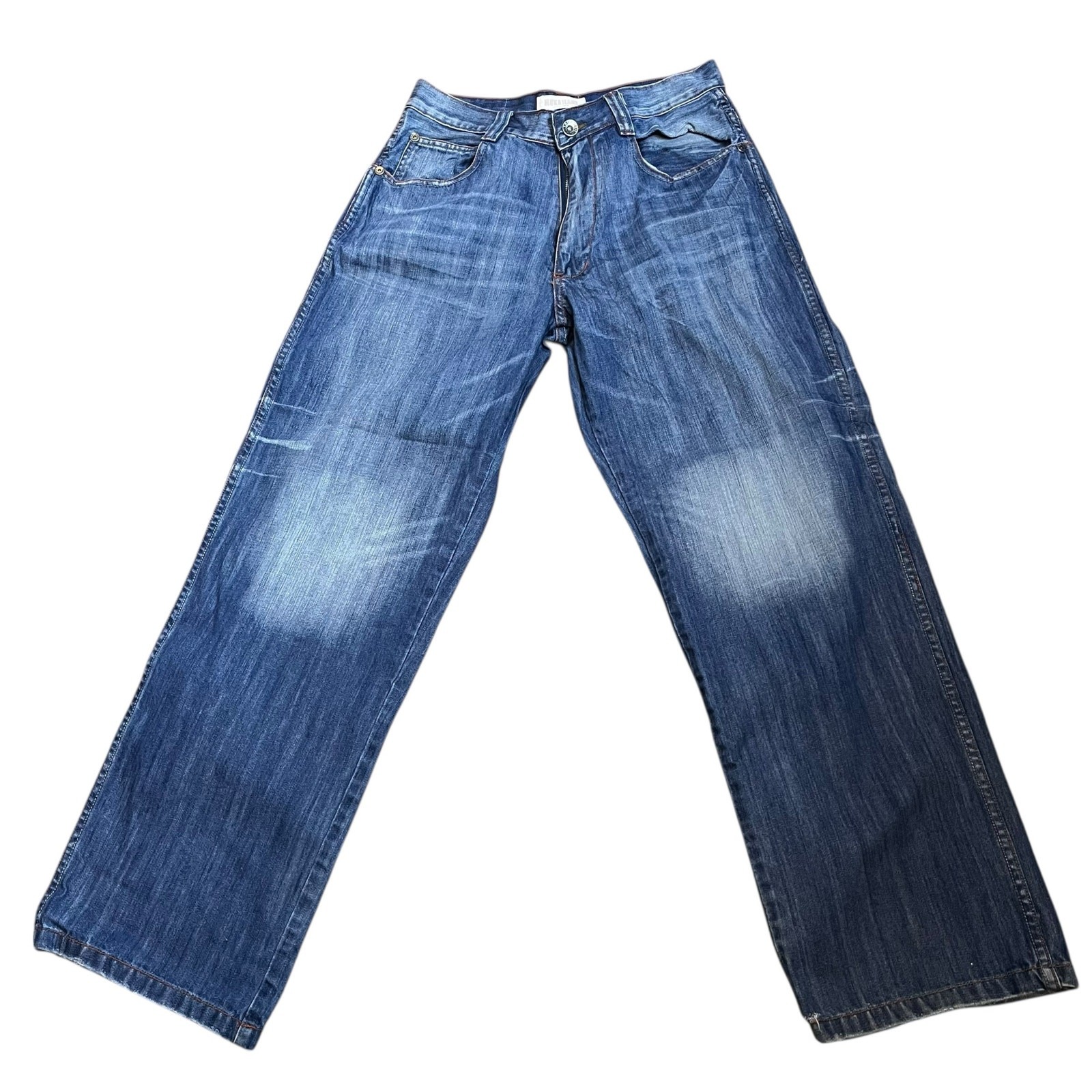 Muka Jeans 34×32 Relaxed Fit Faded Denim Contrast Stitch Streetwear