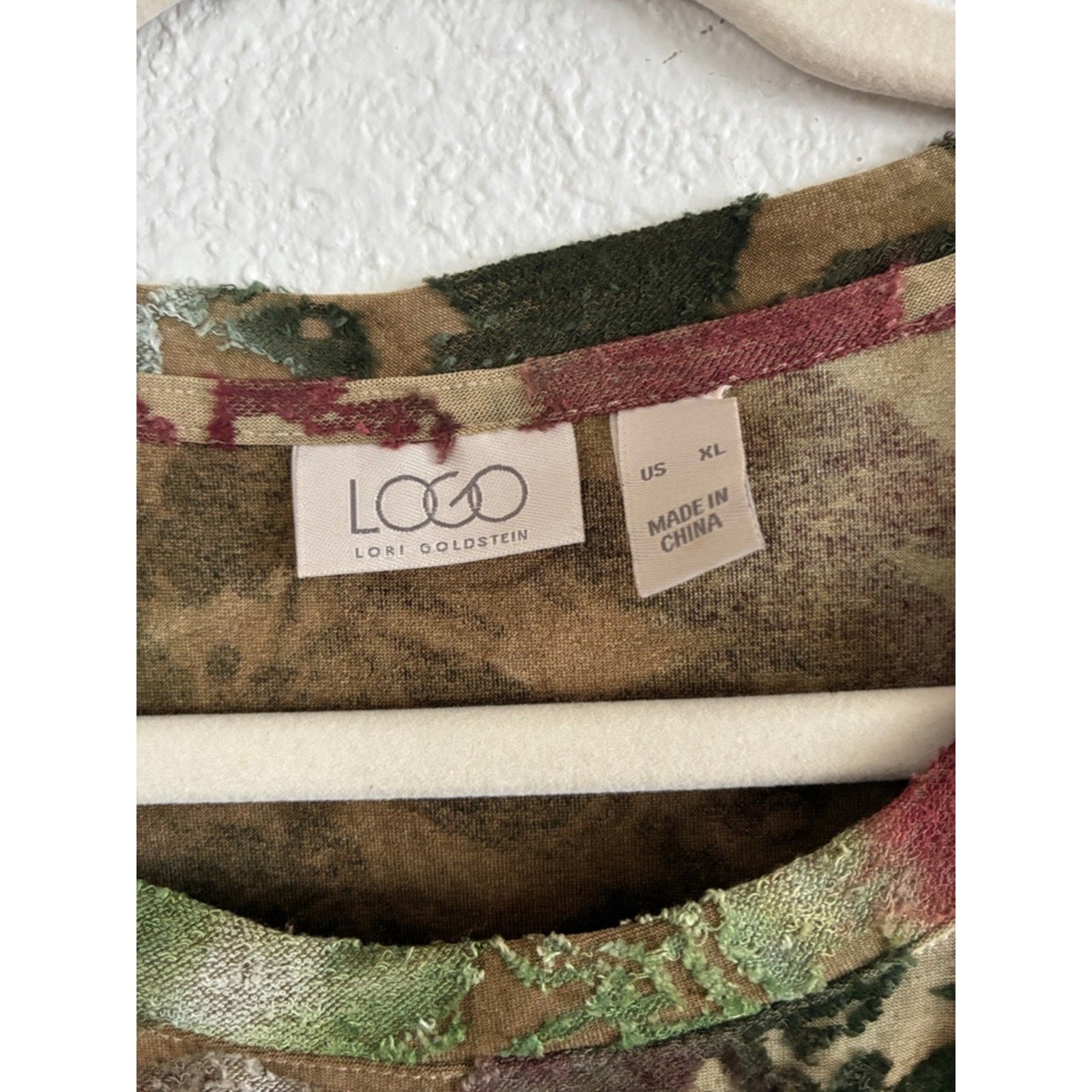 LOGO by Lori Goldstein Multicolor Camo Tunic Top – Green & Burgundy