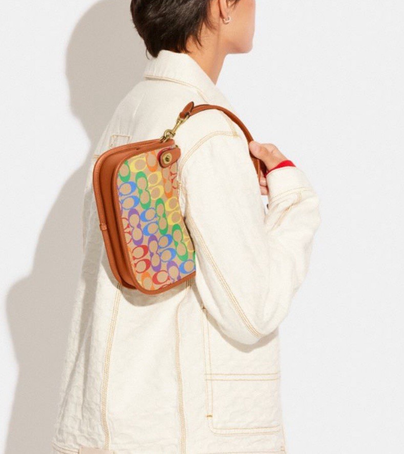 NWTCOACH Swinger Shoulder Bag In Rainbow signature Leather Canvas