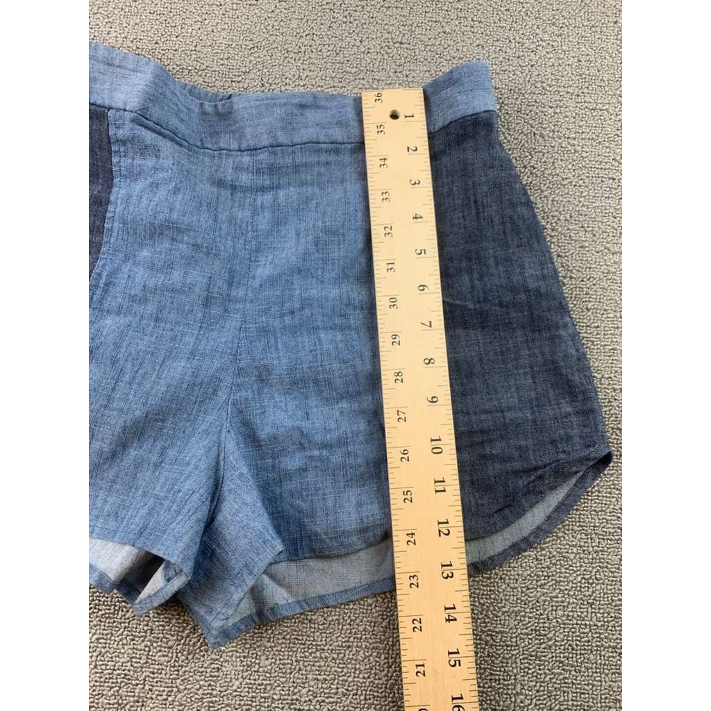 Alice + Olivia Shorts Women 8 Blue Linen Blend Colorblock Two Tone High Rise