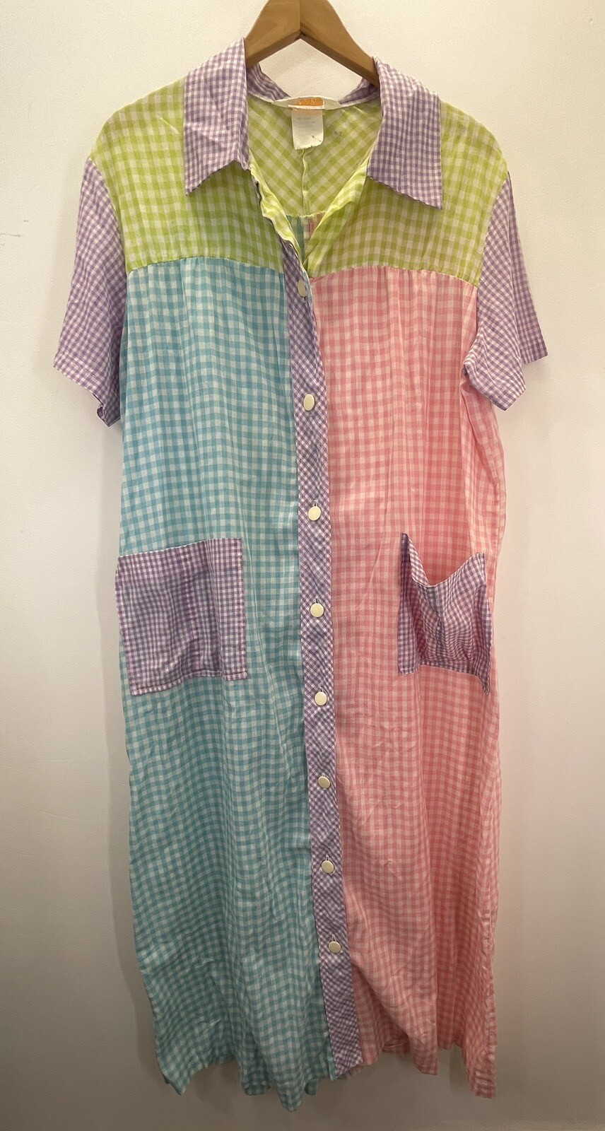70s Grannycore Sears Colorful Gingham House Dress SZ XL (SHABBY SEE FLAWS