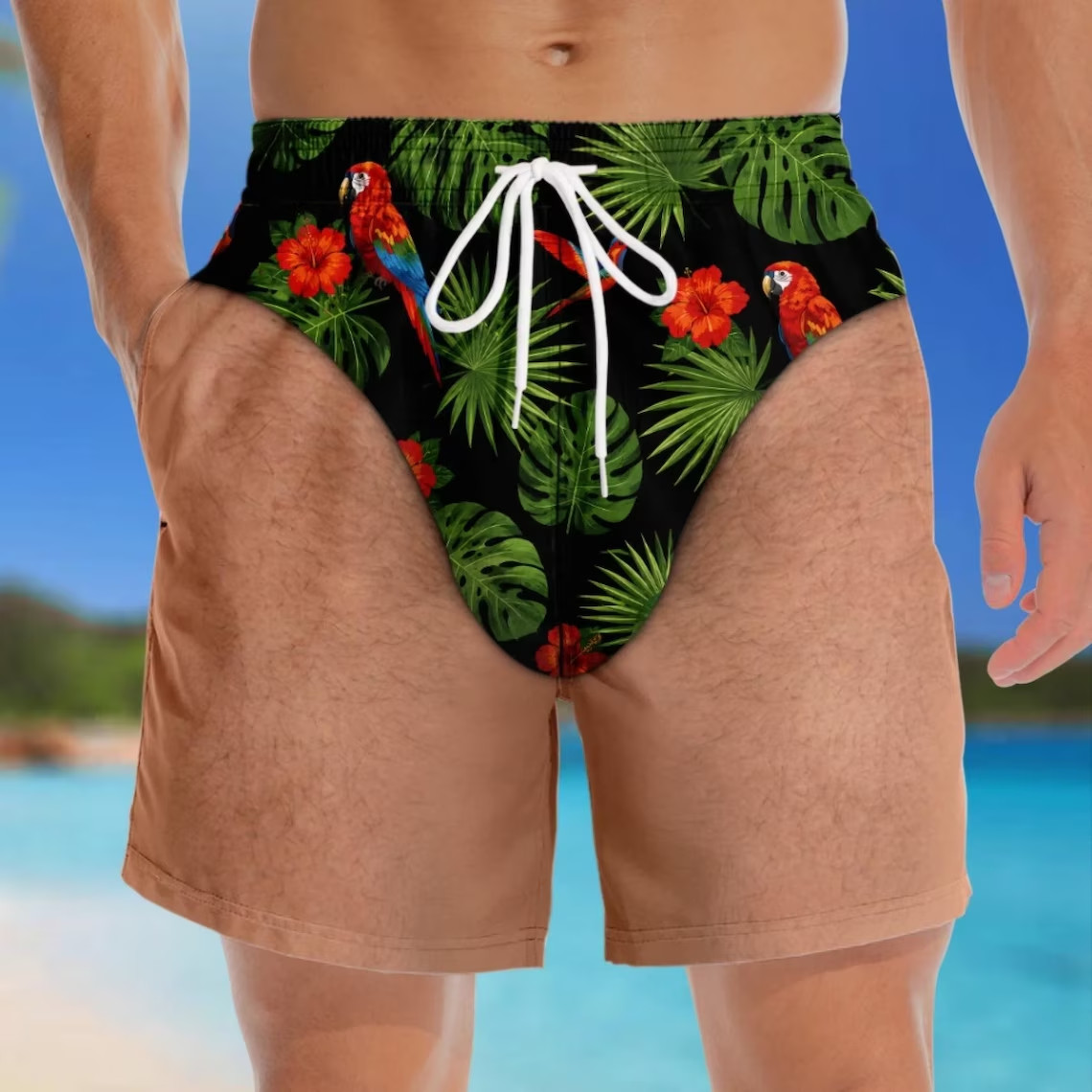 Custom Funny Novelty Swim Trunks, Unique Men’s Swimwear, Joke Beach Short Gift