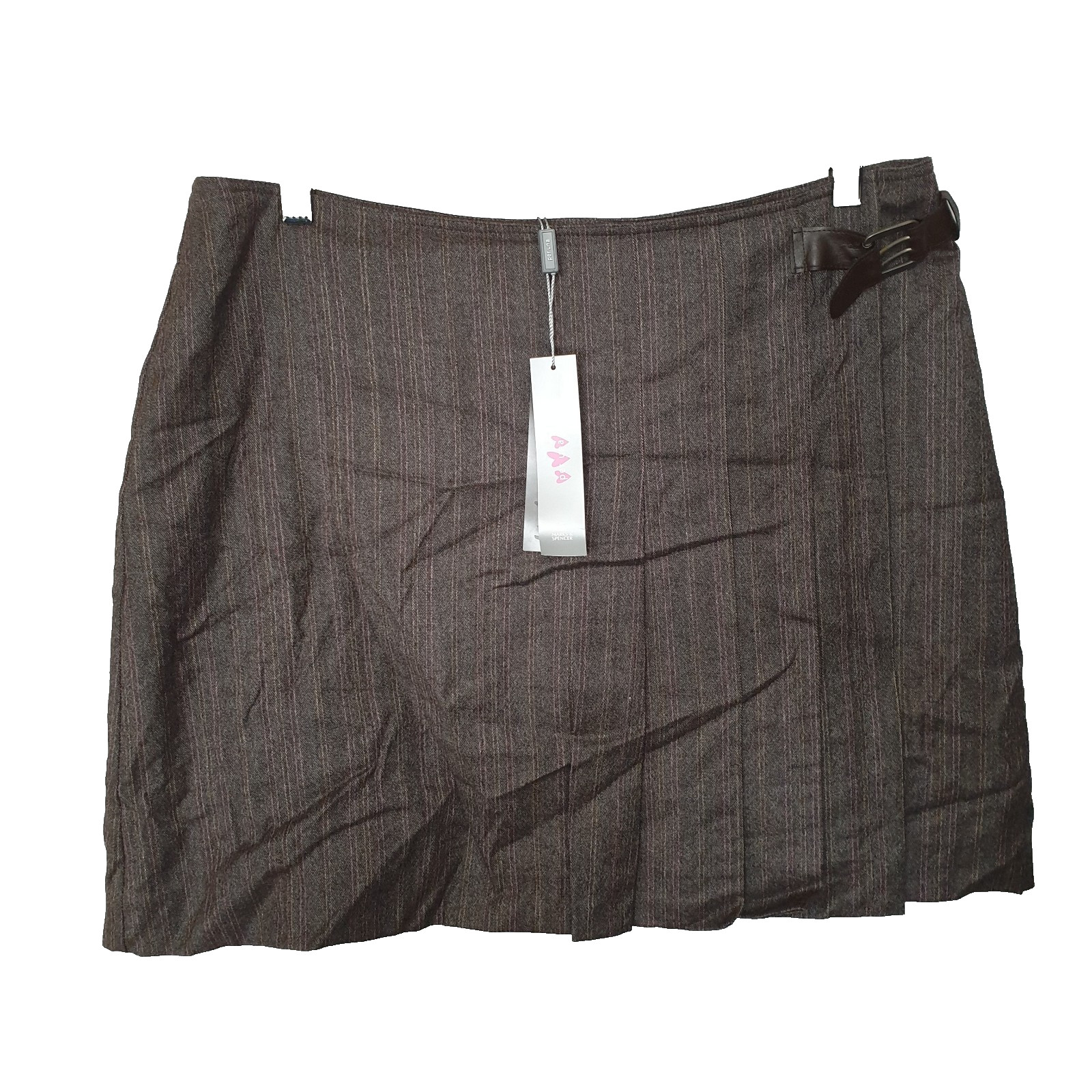 PER UNA Skirt Ladies 16 Wrap Kilt Wool Mini Short Grey Stone Buckle Lined BNWT