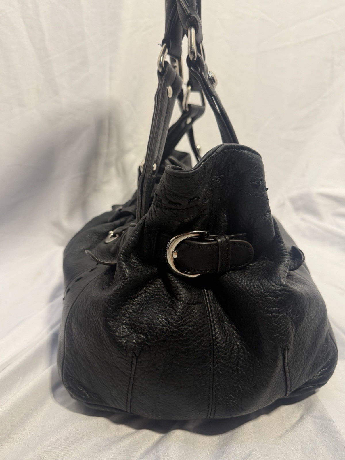 B Makowsky Black Soft Leather Hobo Shoulder Bag Purse Leopard Interior
