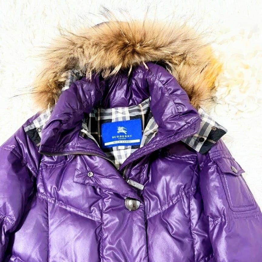 Burberry Blue Label Nova Check Fur Hooded Down Jacket
