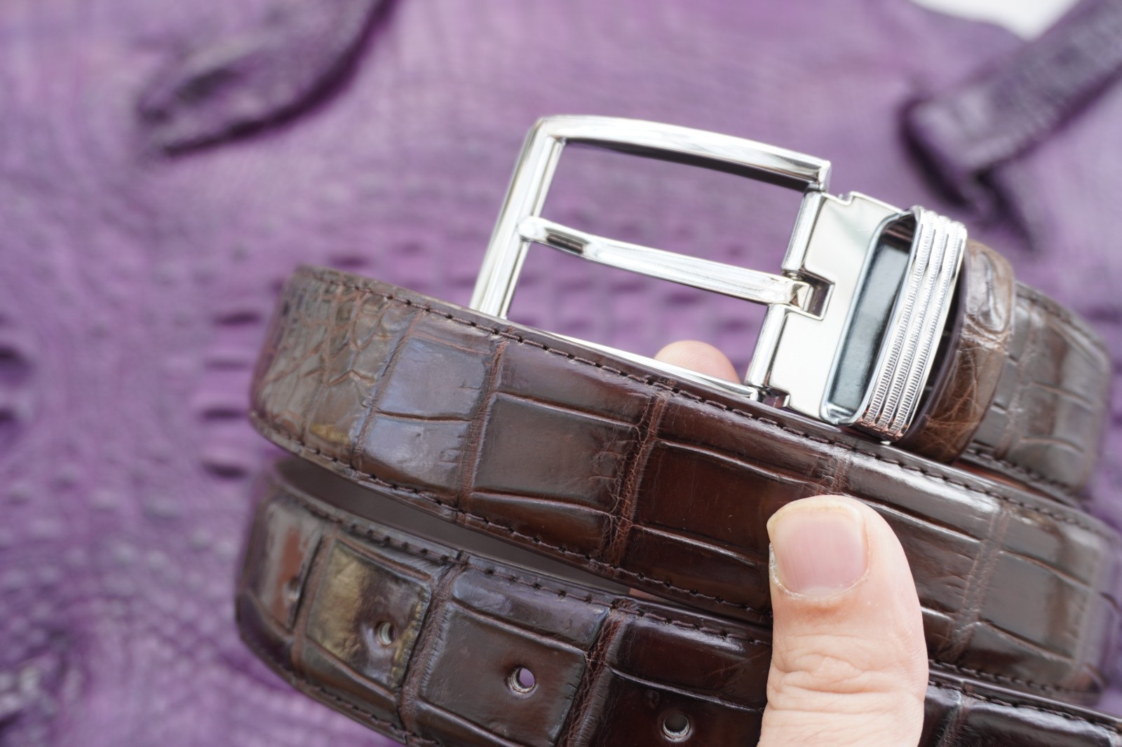Dark Brown Genuine Crocodile Belly Leather Skin Men’s Belt W 1.3 inch #S18