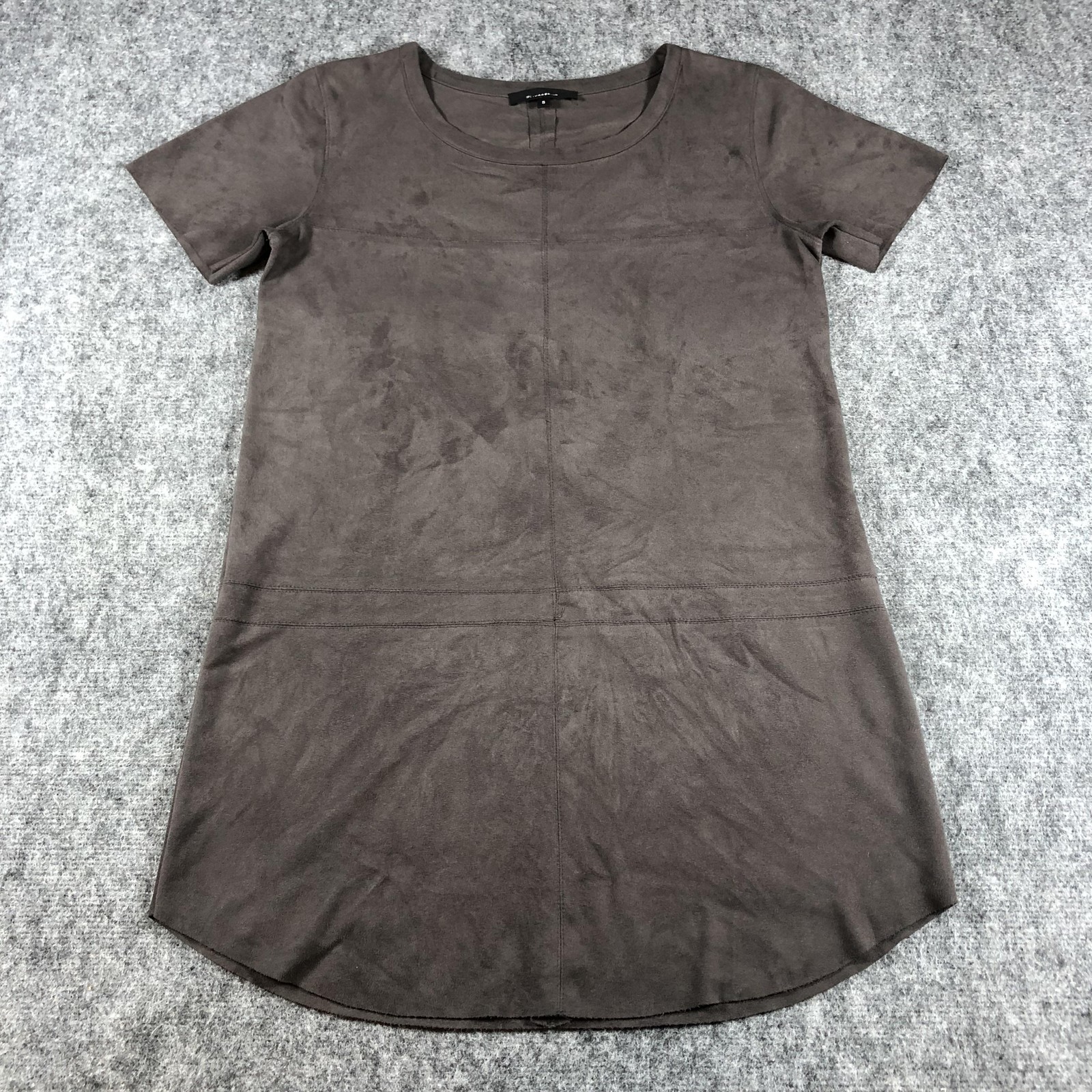 Olivaceous Dress Womens Small Brown Faux Suede Short Sleeve Tunic Sheath Mini
