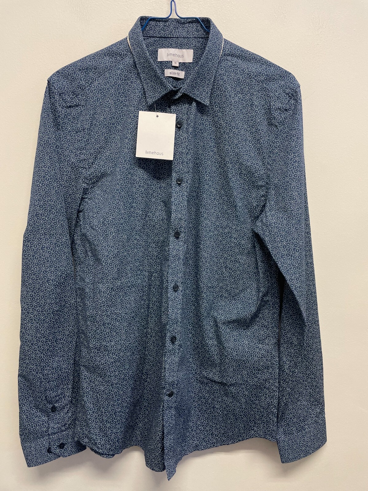 LIMEHAUS MENS LS SHIRT PURE COTTON SLIM FIT IN BLUE MIX SIZE 15 BNWT (S605)