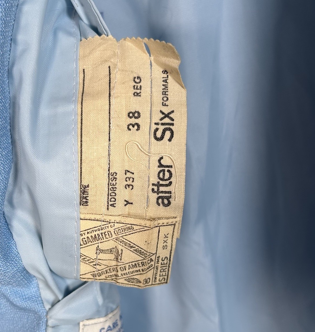 VTG 70s After Six Baby Blue Tuxedo Tail Coat Suit Jacket Mens 38R Deadstock