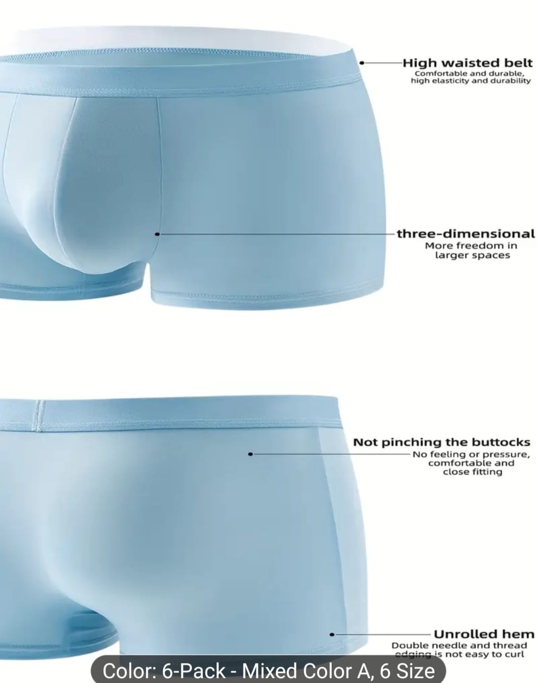 6 Pack Men’s Boxer Briefs Ice Silk Stretch Breathable Seamless Underwear