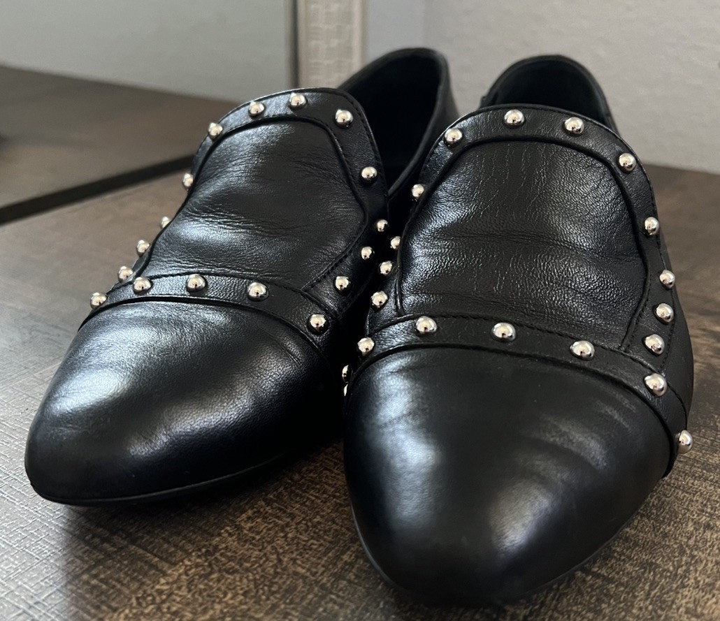 AGL Shoes Womens Black Leather Loafers Pointed Toe Slip On Casual Italy US 8