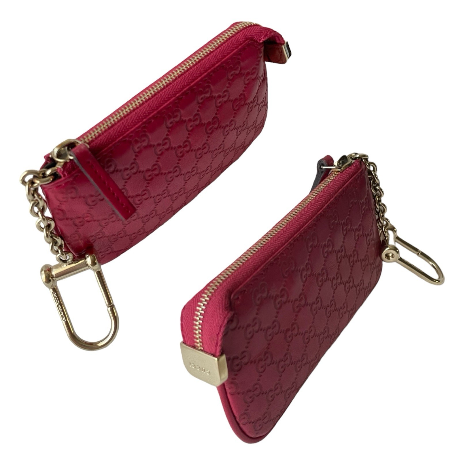 GUCCI Micro Guccissima GG Leather Ruby Pink Key Ring Coin Case Pouch