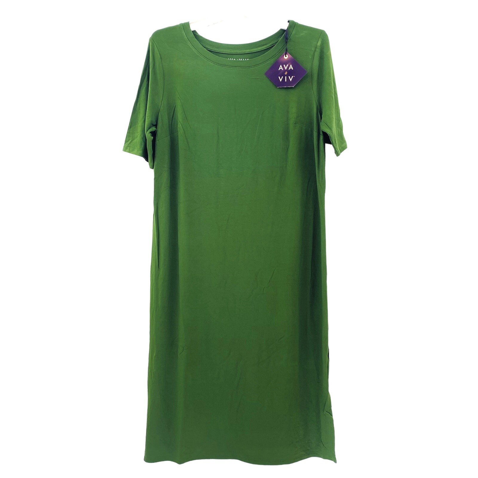 Ava & Viv Womens Women’s Plus Size X (14W) Short Sleeve Knit T-Shirt Dress Green