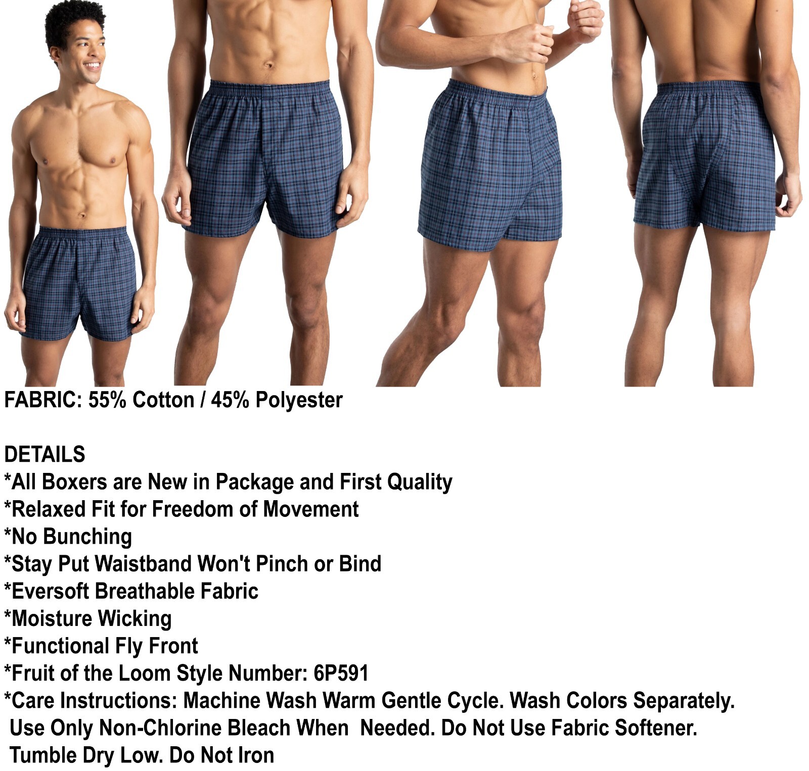 18 Plaid and Stripe XL 40-42 Inch Boxers Fruit Of The Loom EG 102-107 CM