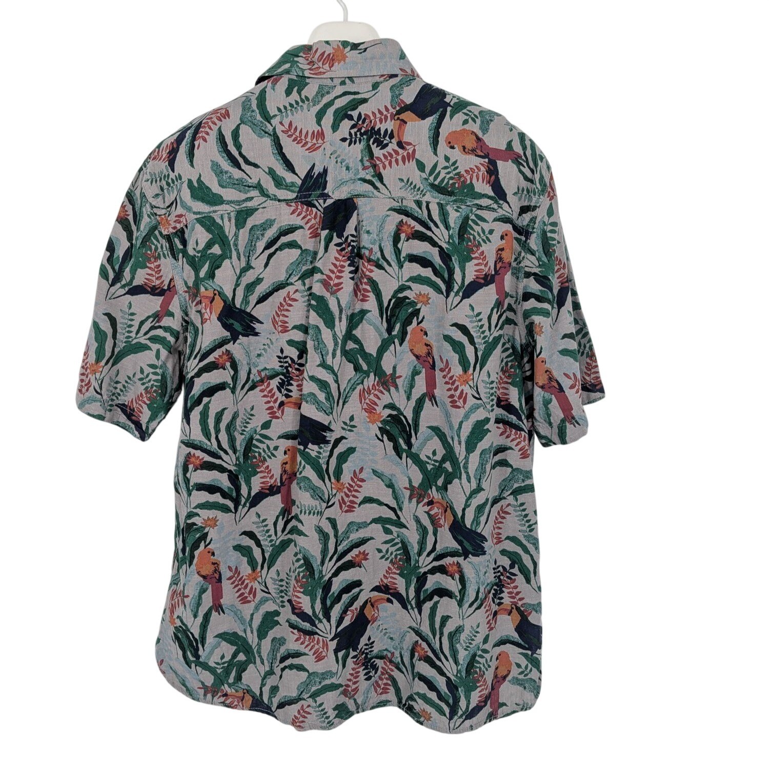 Tropical Print Button Up Shirt Parrot Toucan Vacation Aloha Jungle Resort Large
