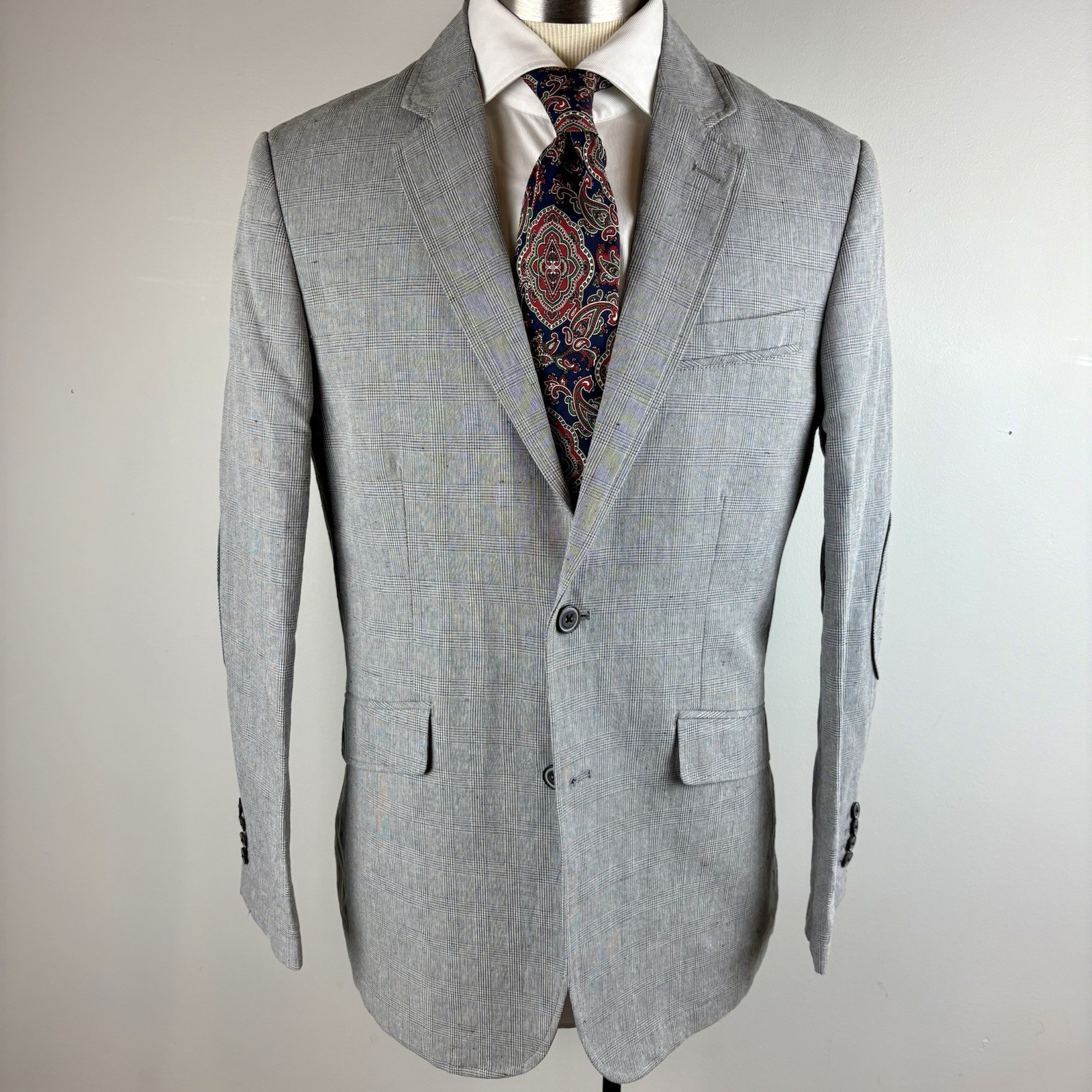 NWT Joseph Abboud 40R gray glen plaid cotton linen working cuff sport coat