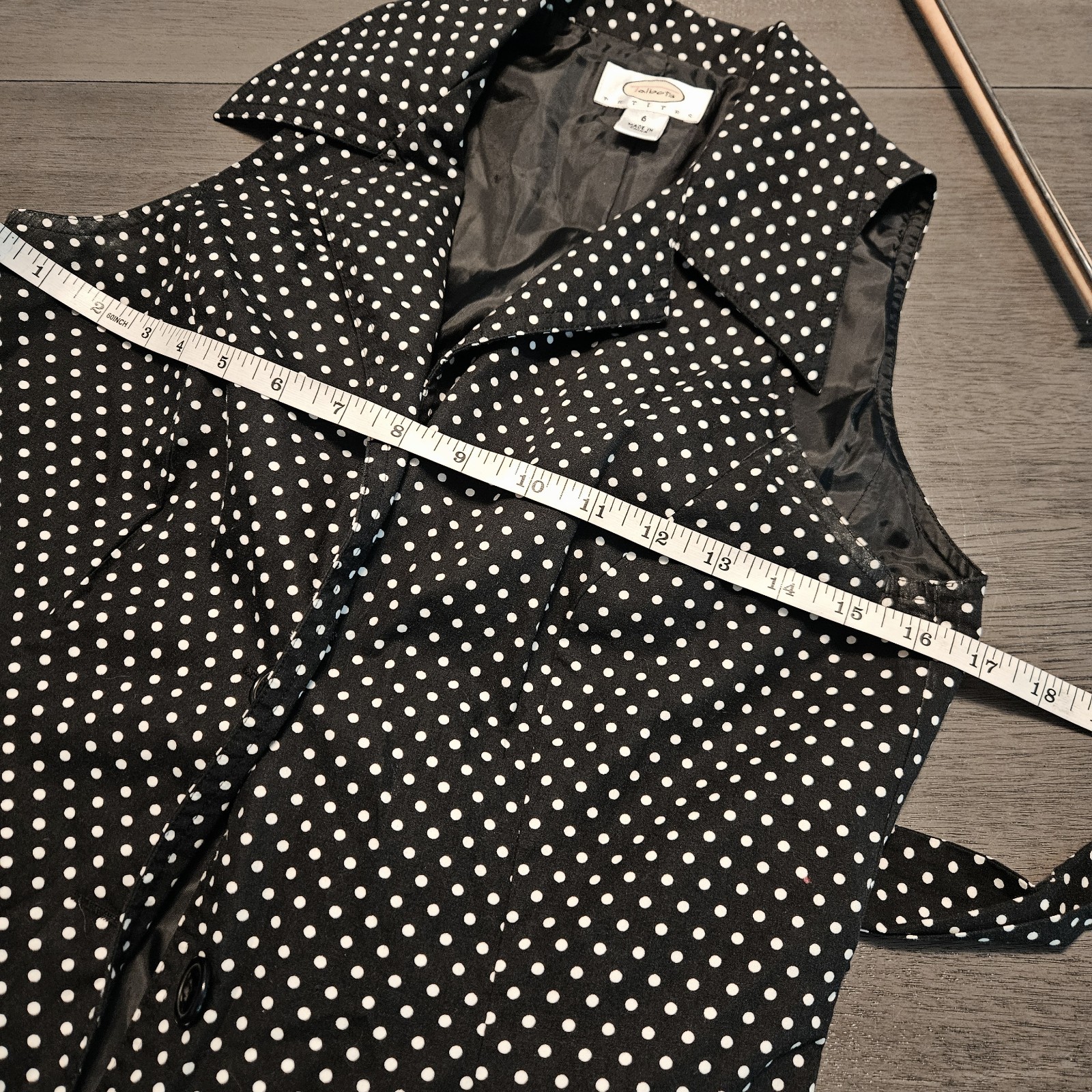 Talbots Black White Polka Dot Sleeveless Dress Button Front 6 PETITE Retro