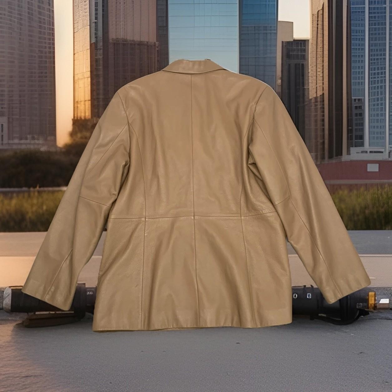 Preston & York Lamb Skin Carmel Leather Embossed Hidden Button Jacket Women’s L