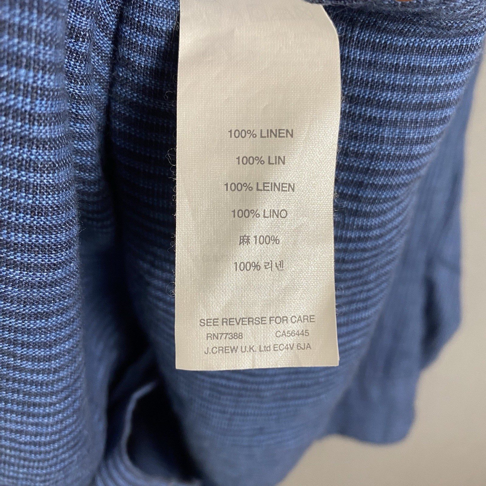 J Crew Shirt Mens Medium Baird McNutt Irish Linen Band Collar Long Sleeve Navy
