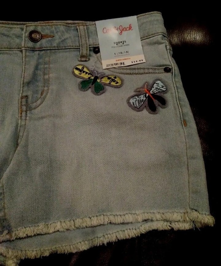 Cat & Jack Denim Jean Butterfly Embroidered Shorts Girls Sz L 10/12 NWT $14.99