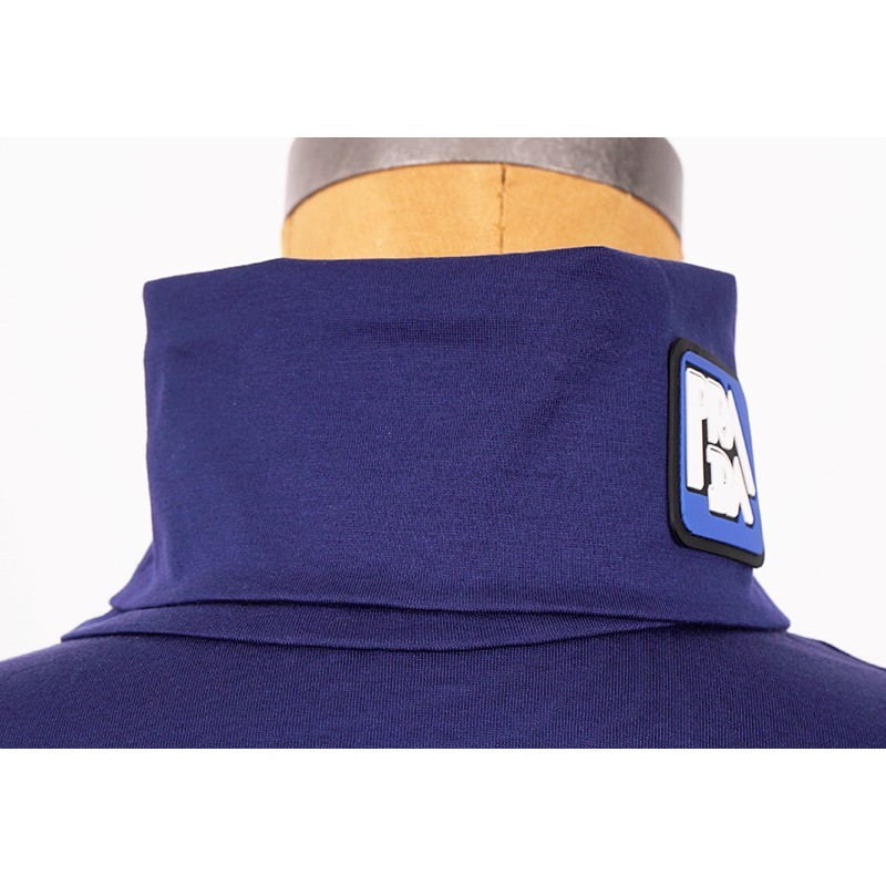 sz L NEW $1080 PRADA Men’s Cina Blue Cotton RUBBER LOGO Fold Over TURTLENECK TOP