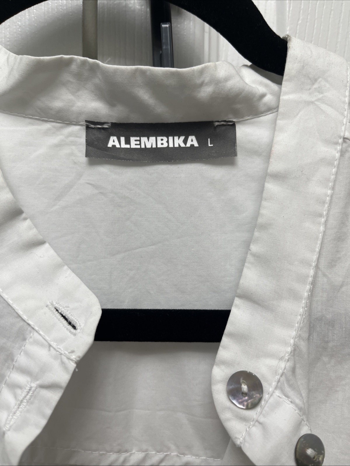 ALEMBIKA WHITE Freedom Flounce LONG SLEEVE TUNIC TOP MADE IN ISRAEL Lg Nice