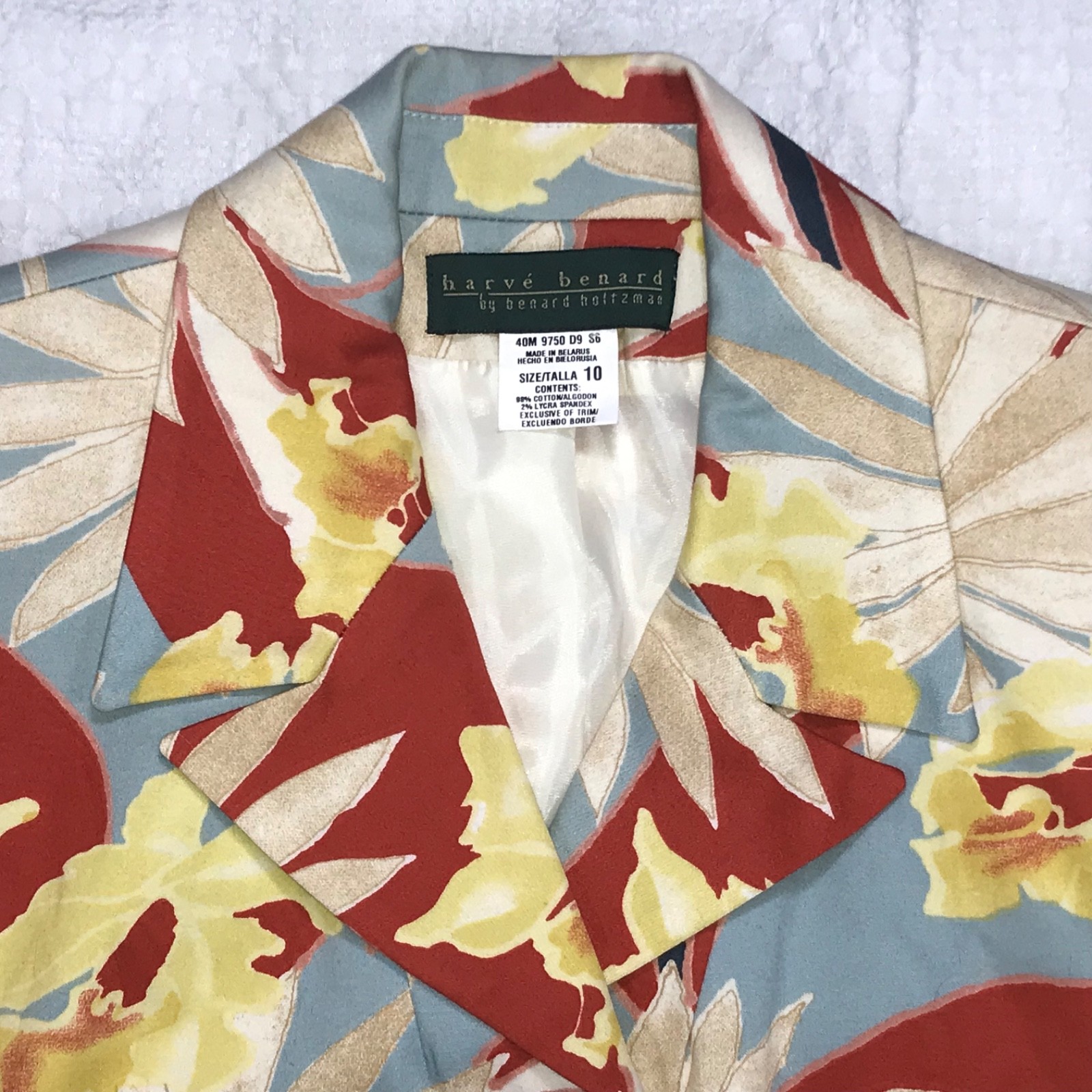 Harve Benard Womens Sz 10 Bight Spring Floral Print Cotton Stretch Blazer