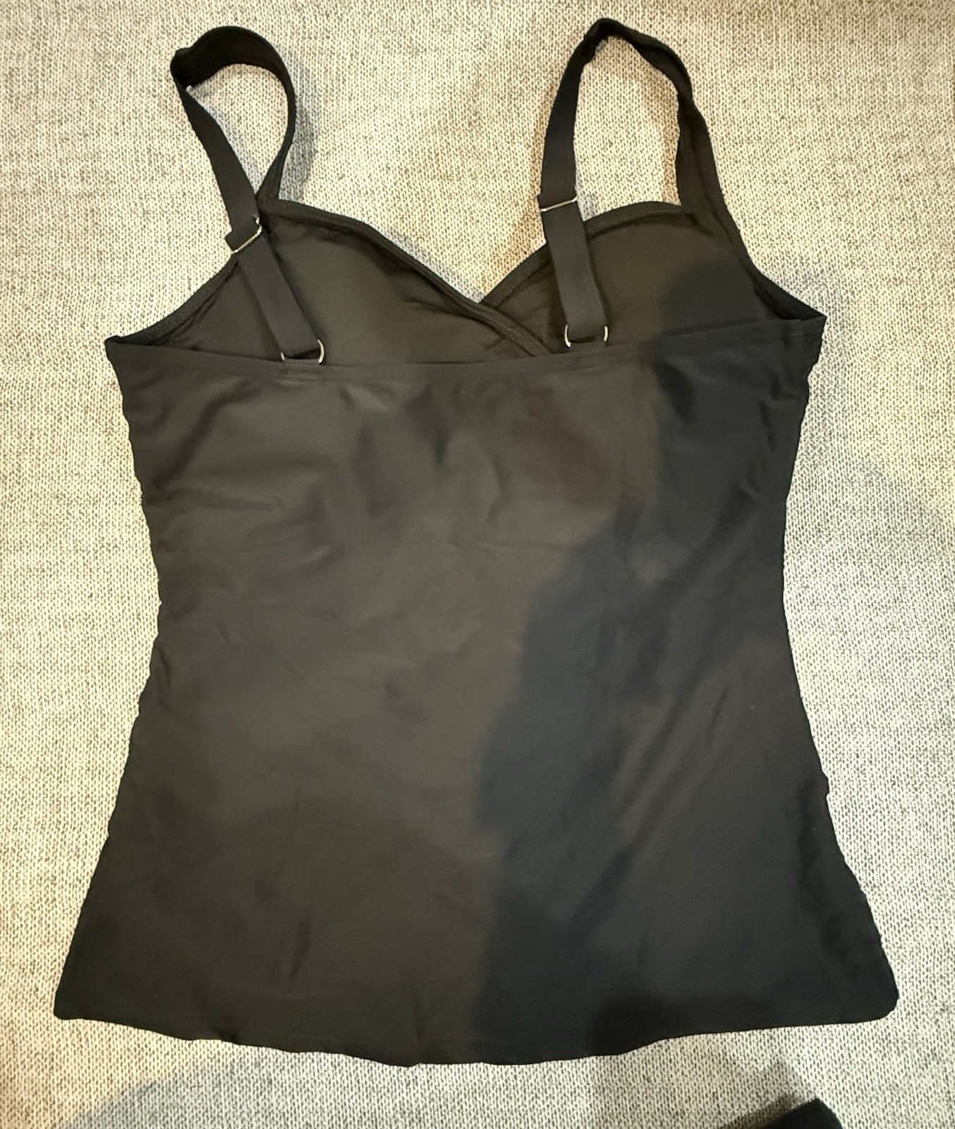 Women’s Black Solid 2-Piece Tankini Top Bikini Bottom Adjustable Straps Size L