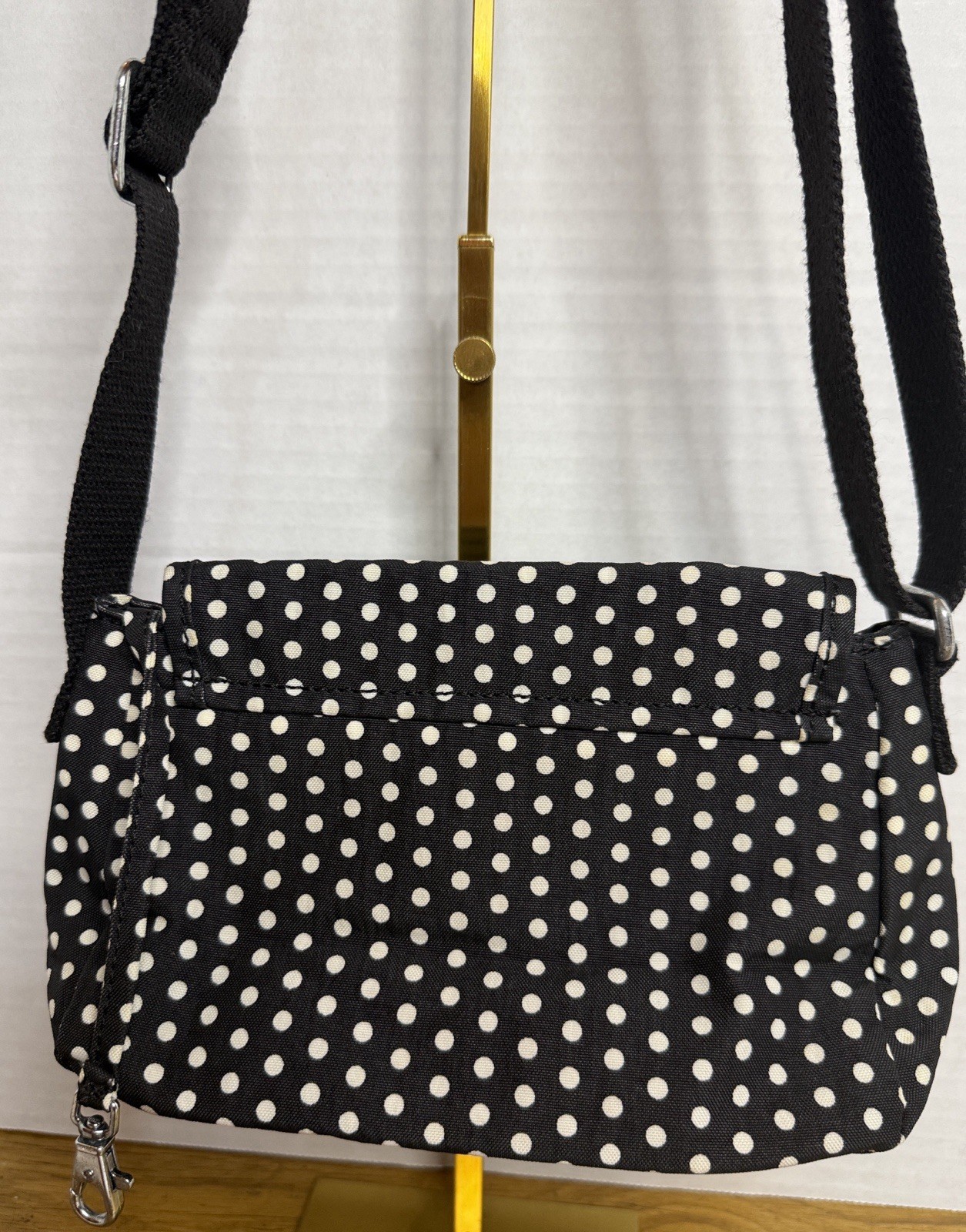 Kipling Sabian Mini Crossbody Bag – Black & White Polka Dot Nylon Shoulder Bag