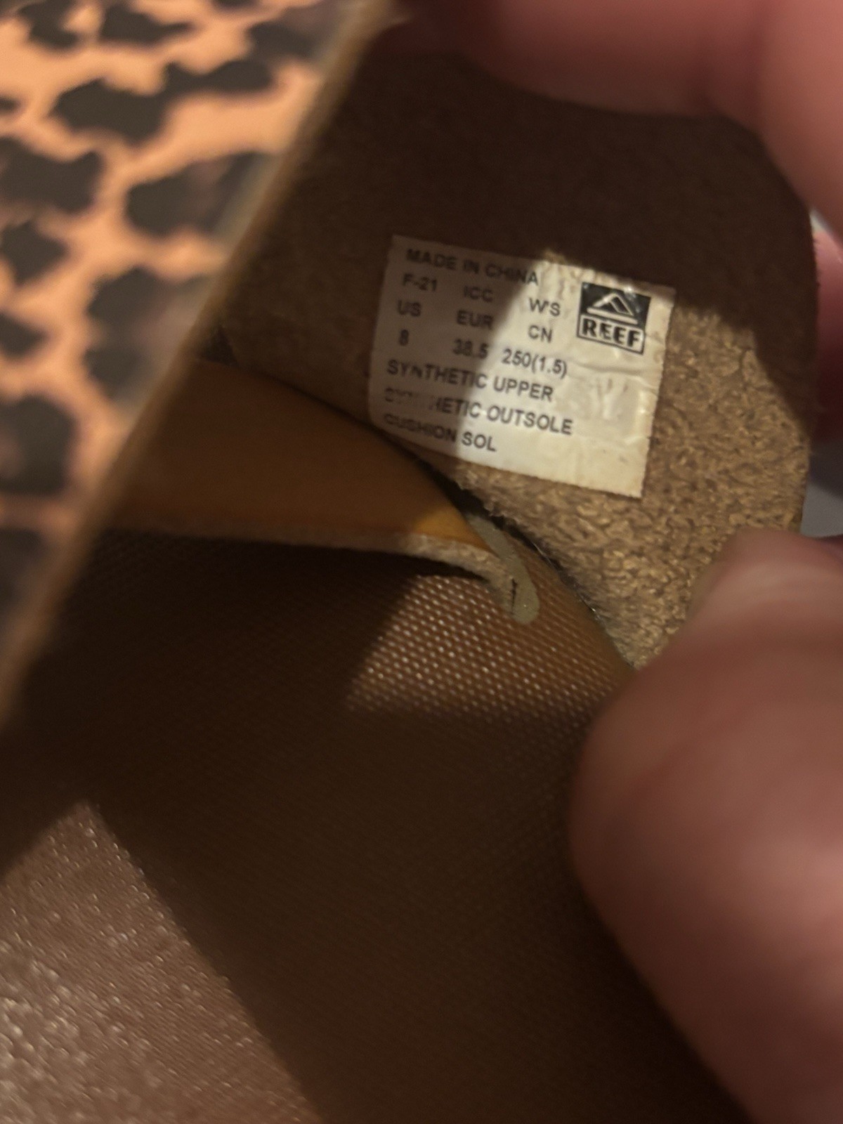 Reef WomensCushion Sol Slide Sandal Natural Tan Brown Leopard Flip Flops Size 8