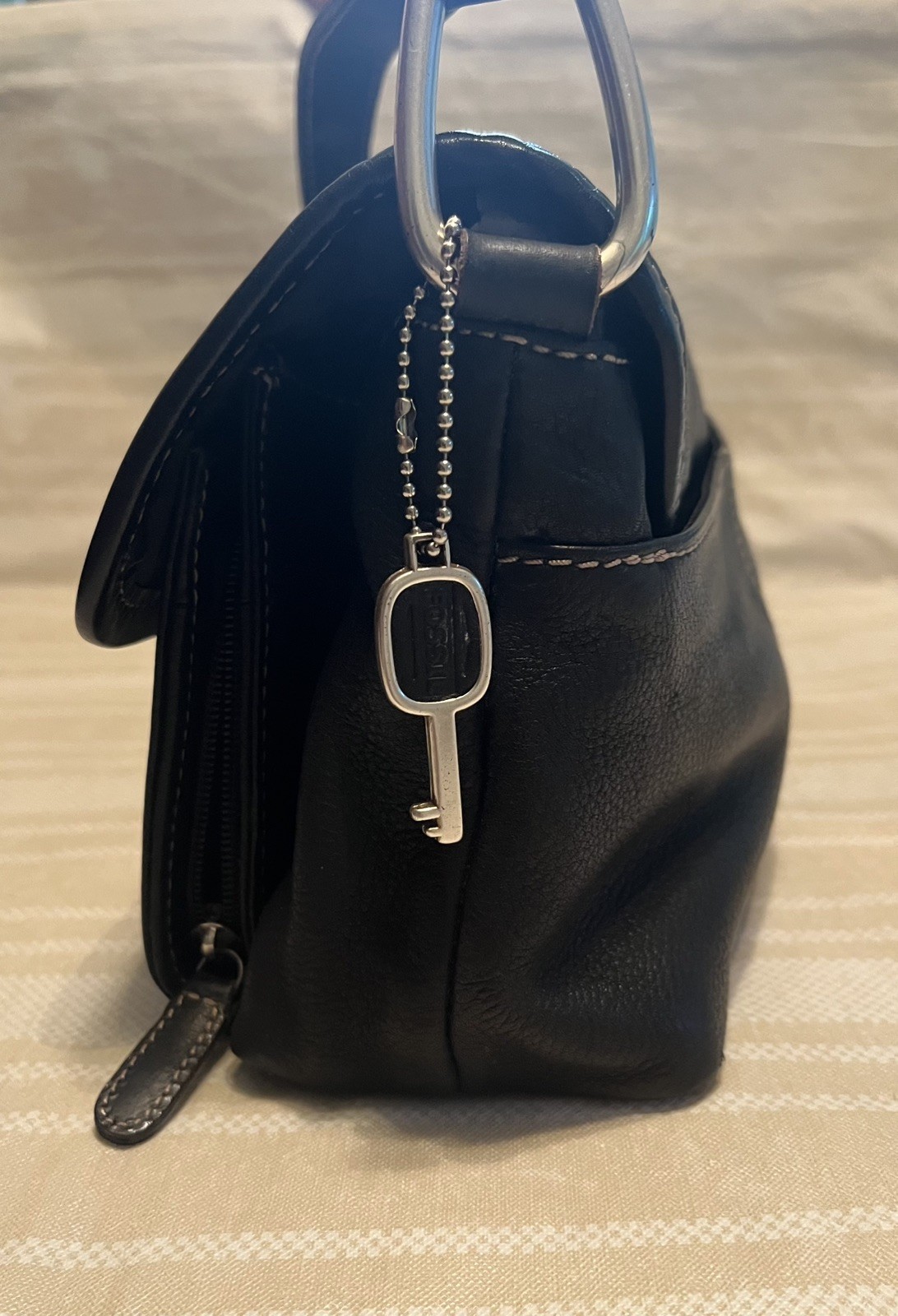 Vintage Black Leather Fossil Shoulder Organizer Bag
