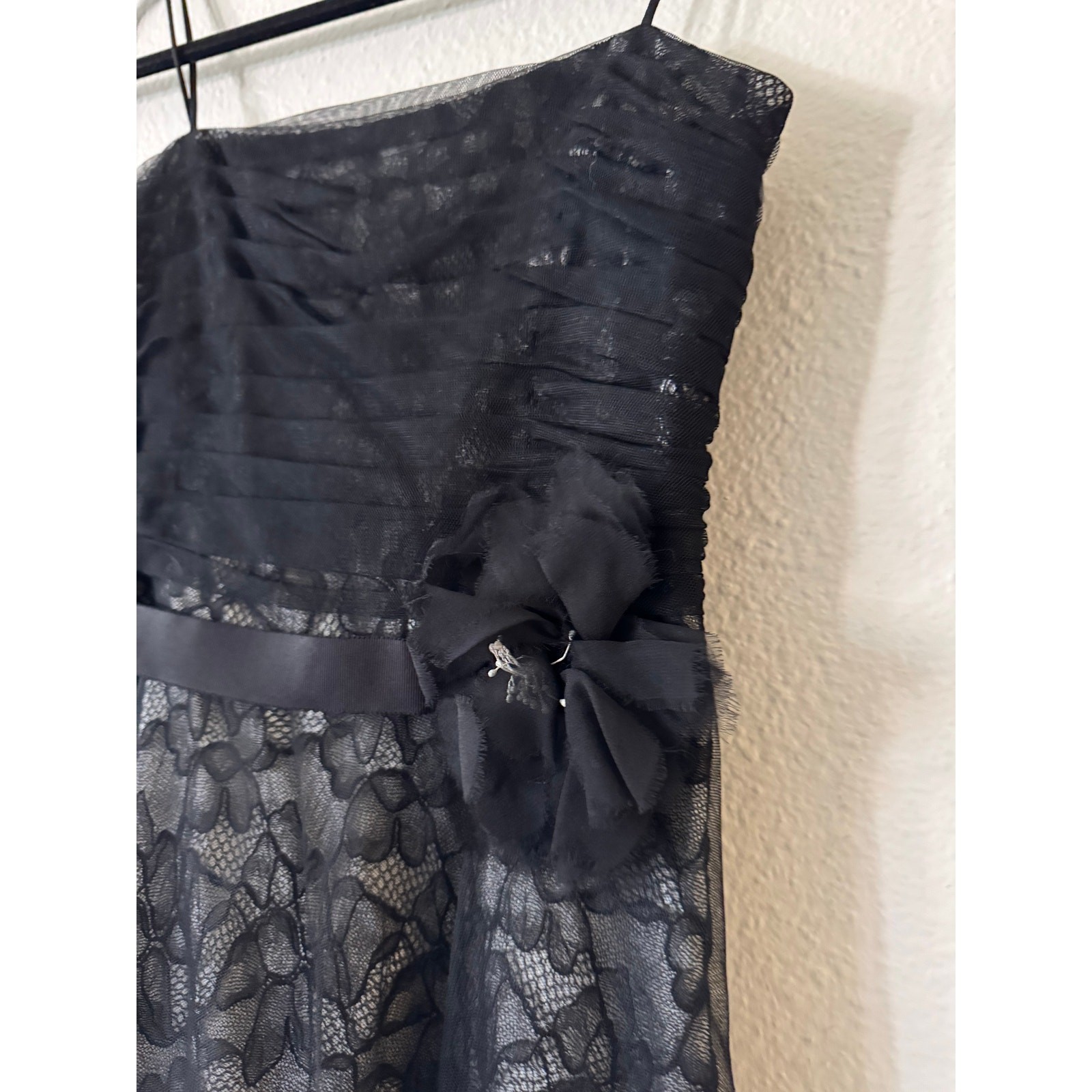 Laundry By Shelli Segal Floral Lace Mesh Overlay Dress 2 Black Spaghetti Strap