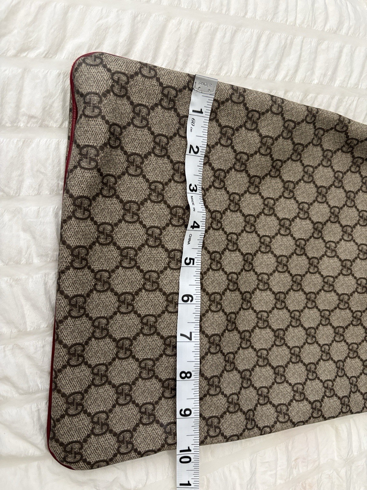 Gucci GG Supreme Medium Tote Beige Brown Red Double Leather Handles COA