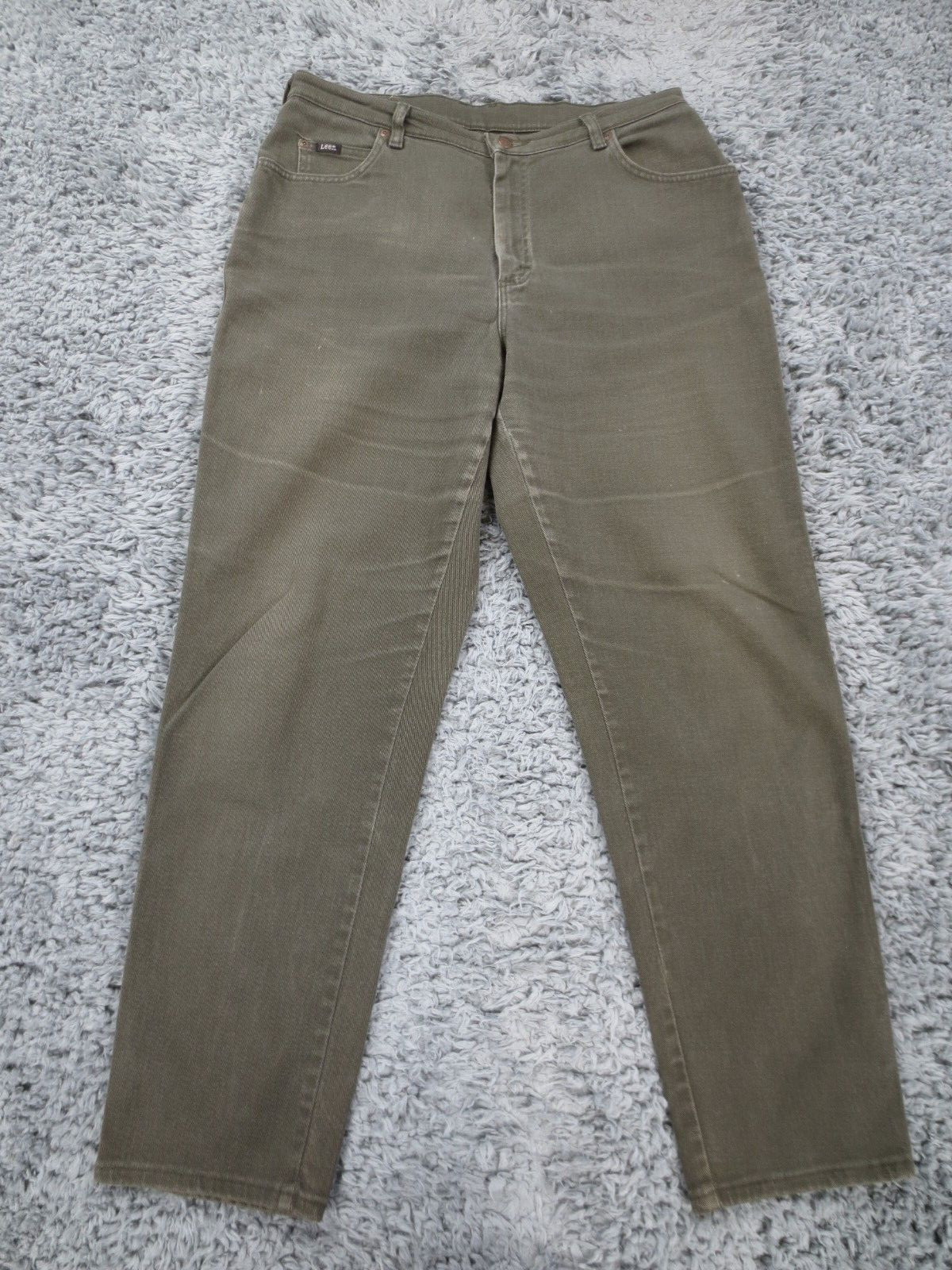 Lee Jeans Women 14 Green Cotton Blend Denim Tapered High Original Logo Faded Y2K