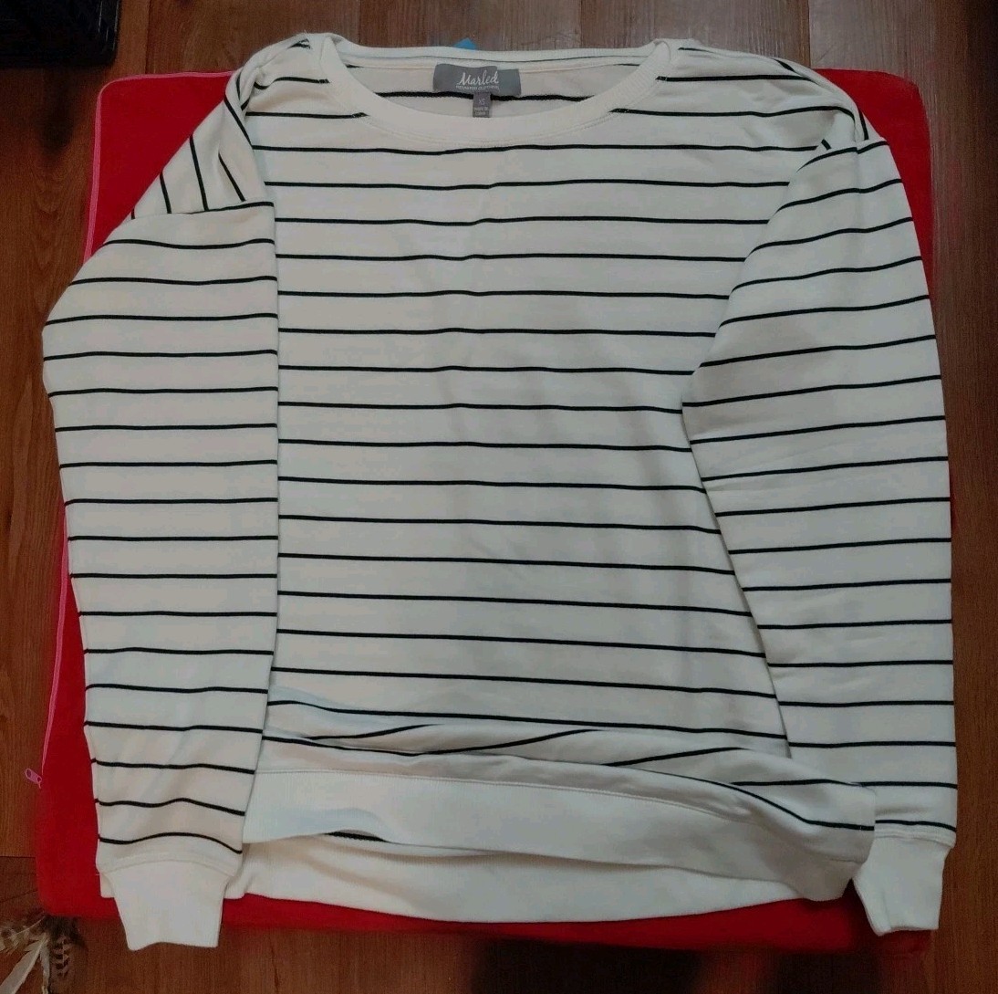 Ivory & Black Striped Pullover Marled by Reunited Clothing Oversized Fit