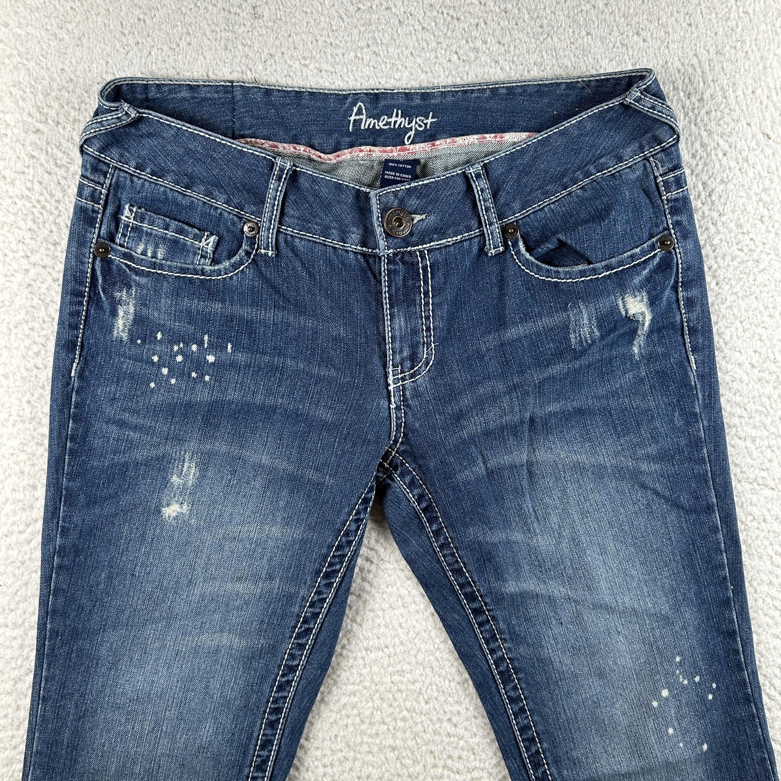 Vintage Amethyst Jeans Womens 11 Medium Wash Distressed Bootcut Low Rise Y2K