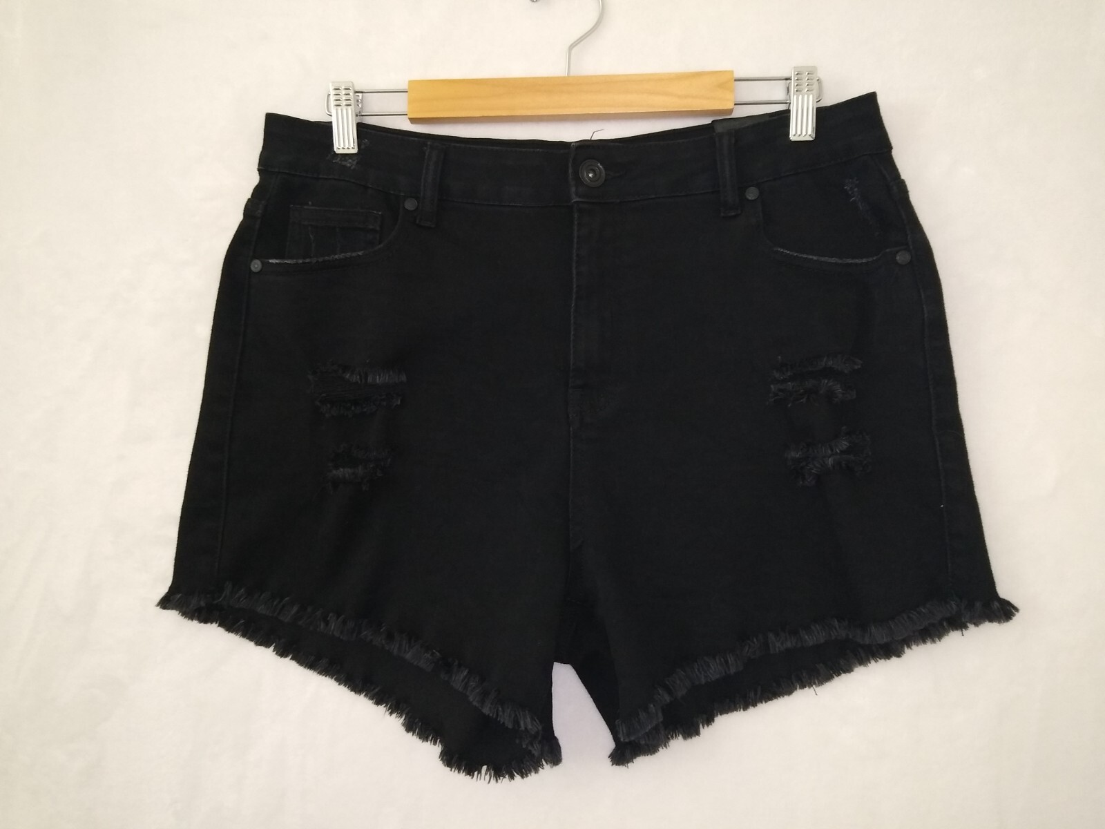 Distressed Womens Black Denim Short High Rise 17 33 Blue Savvy Pockets Stretchy