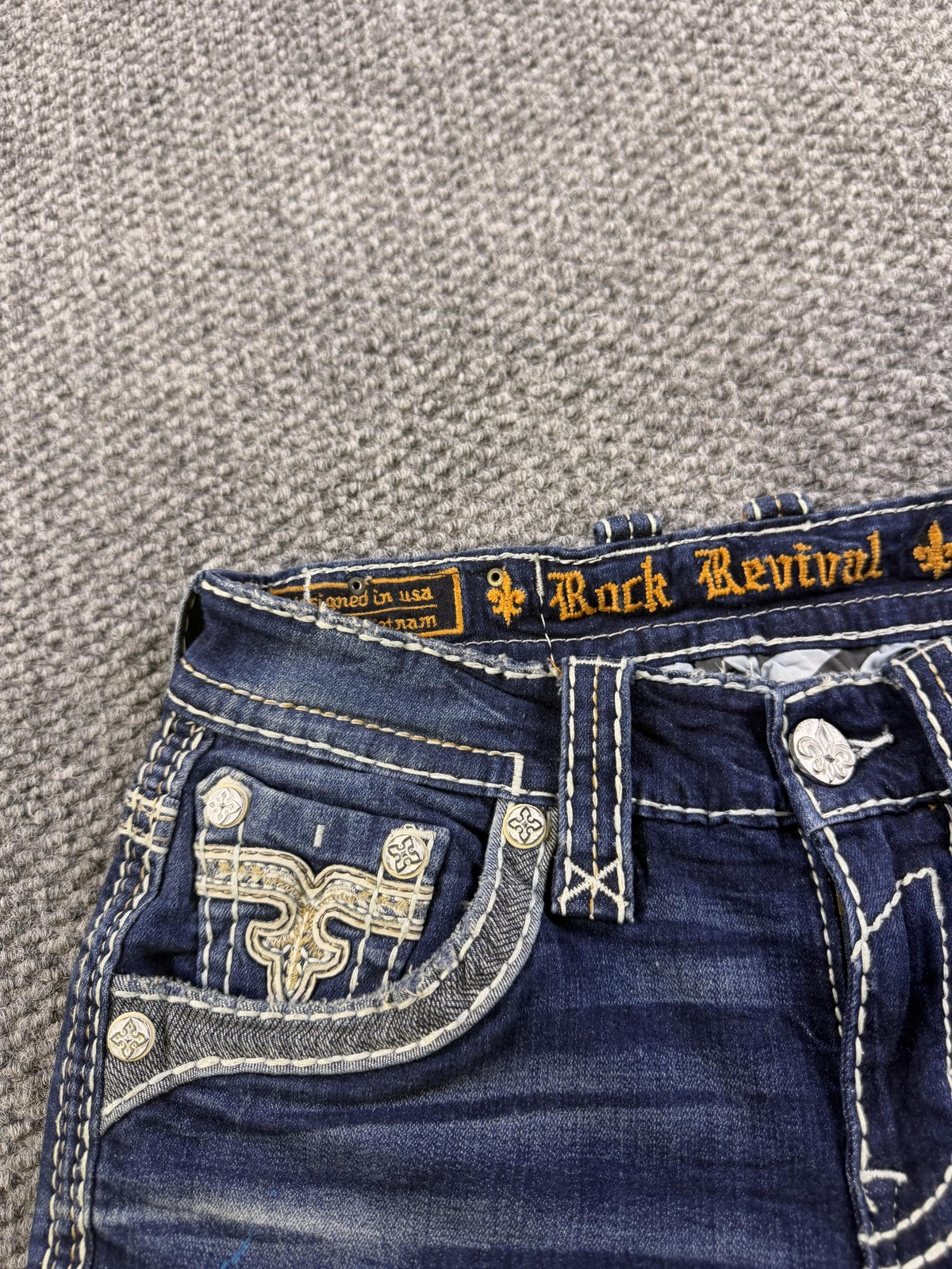 Rock Revival Jeans Womens 28 Blue Yowah Slim Boot Bootcut Distressed Embroidered