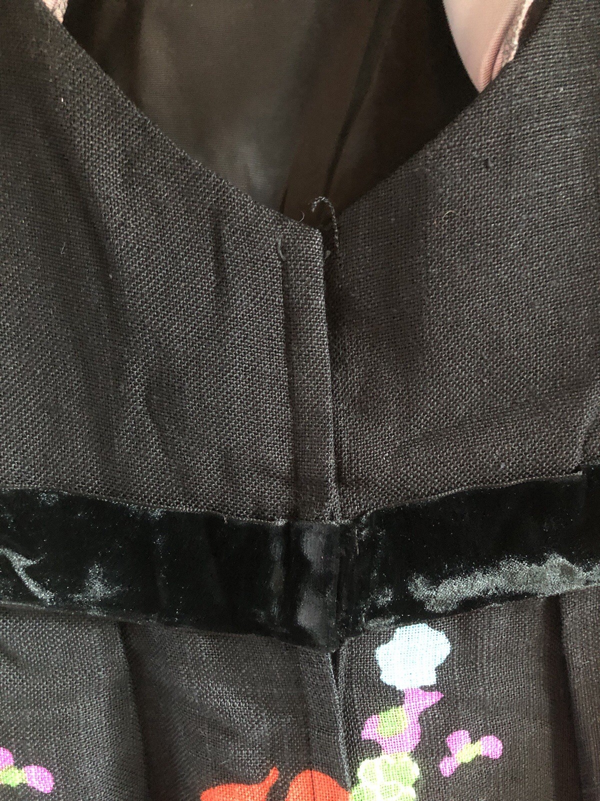Mid-Century Vtg 1960s Lord & Taylor Marimekko Style Black Linen Maxi Dress ILGWU