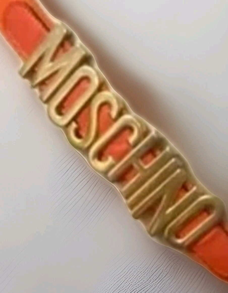 Moschino Redwall 1990s Orange Bucket, Gold Moschino Logo Strap, Leather Trim