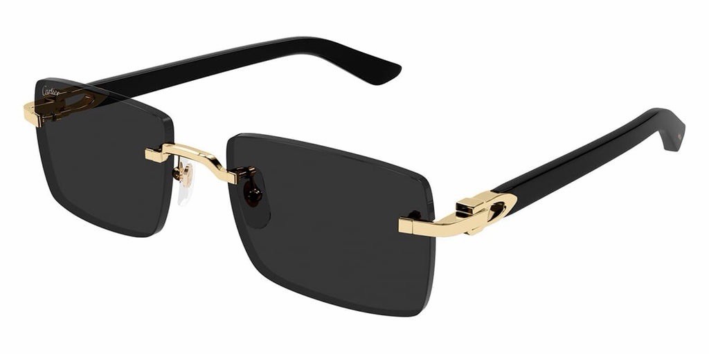 CARTIER CT0579S 005 Gold Black Dark Grey Lens Rectangular Sunglasses AUTHENTIC