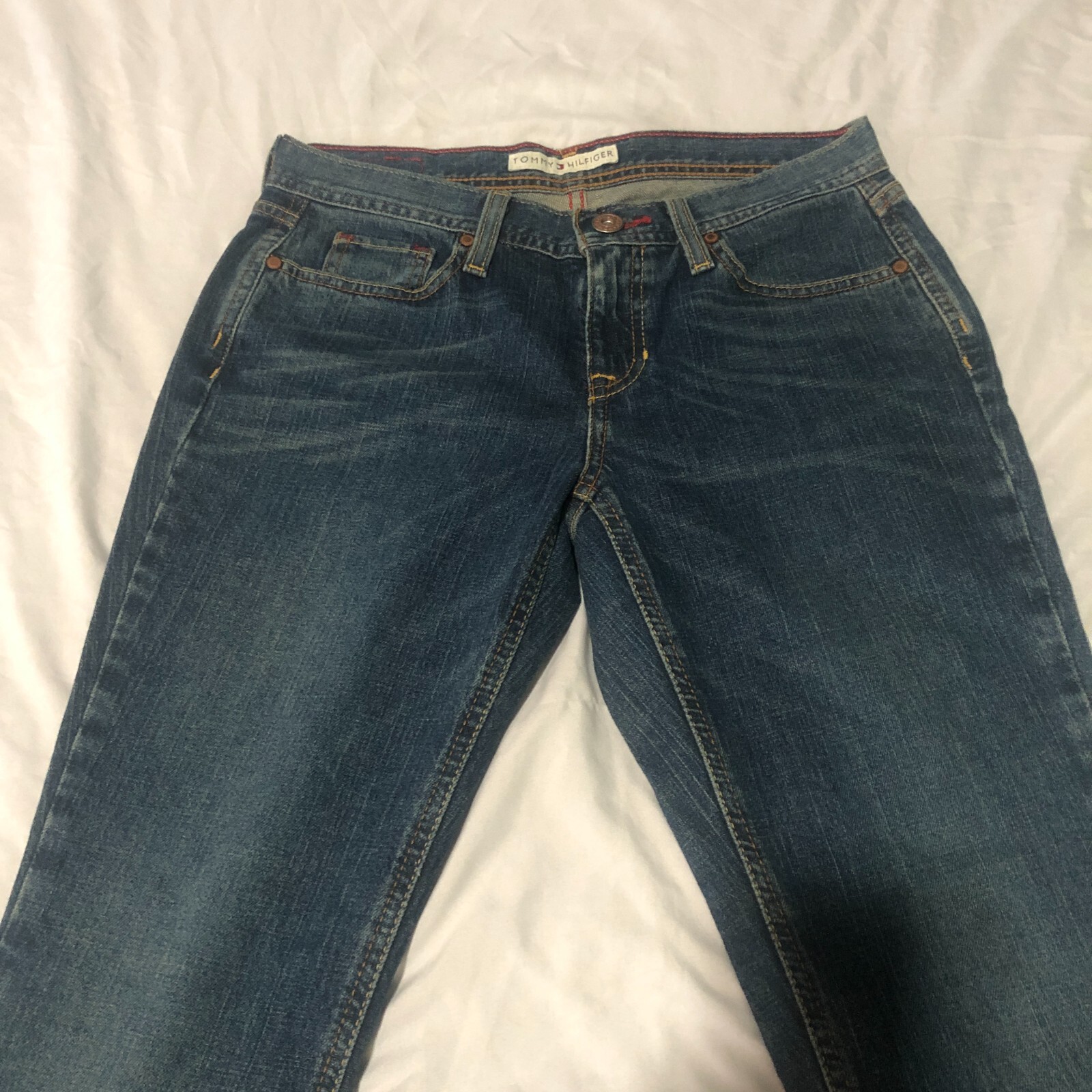 Tommy Hilfiger Stretch Boot Cut Jeans Med/Dark Wash Below Waist Boot Cut Sz 4R