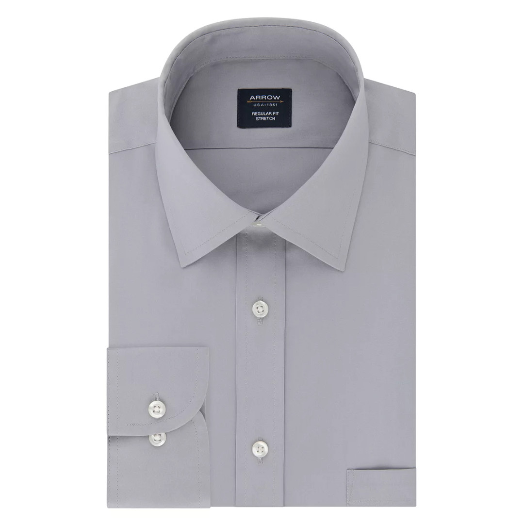 ARROW Men’s Gray WRINKLE FREE – STRETCH FABRIC Dress Shirt – 22 34/35 (6XL) BIG