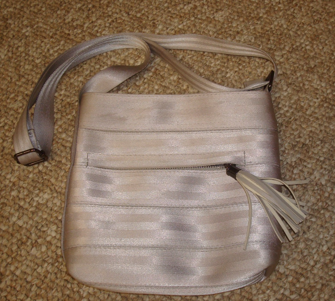 Marla Wynne Silver Gray Crossbody Shoulder Bag Seatbelt Material w Tassel