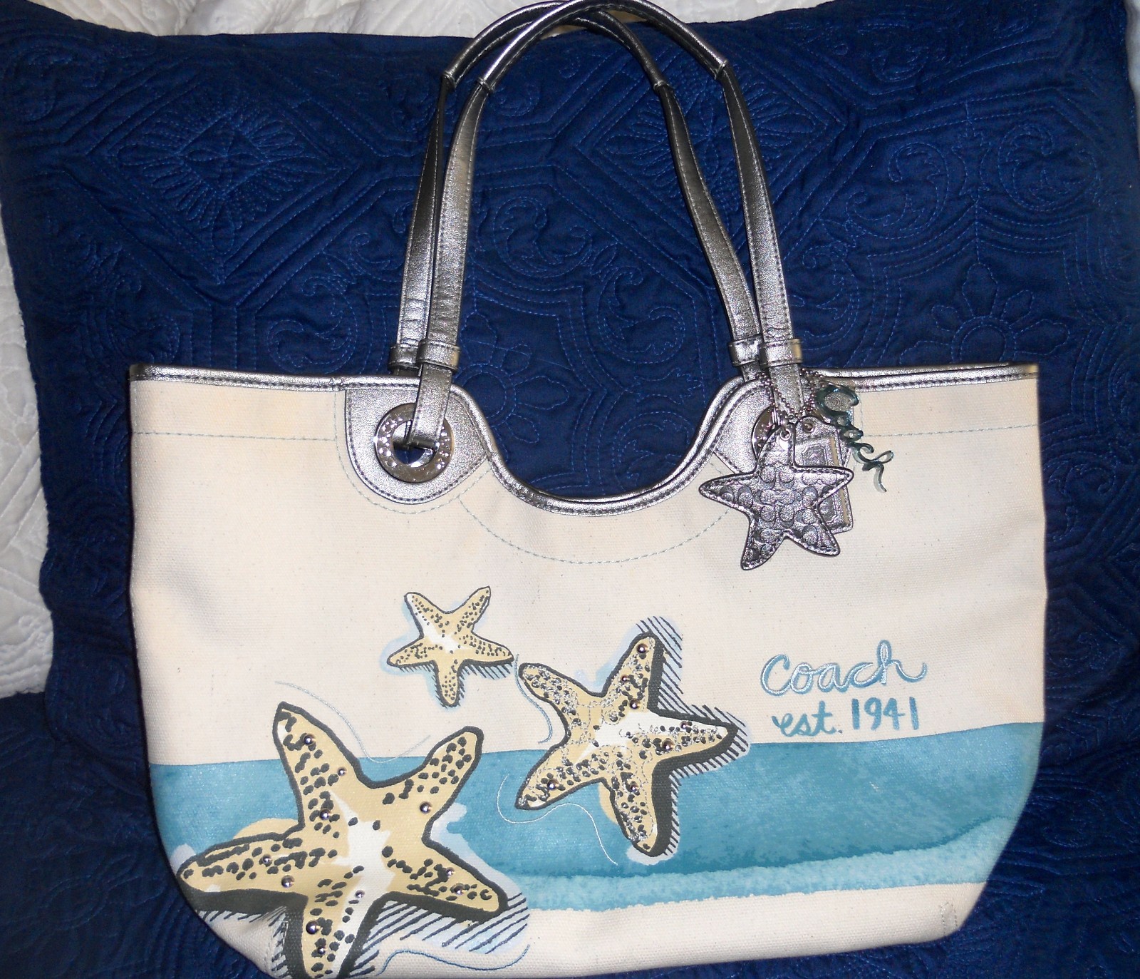 Vintage Coach Starfish Beach Tote Purse Canvas Excellent Condition