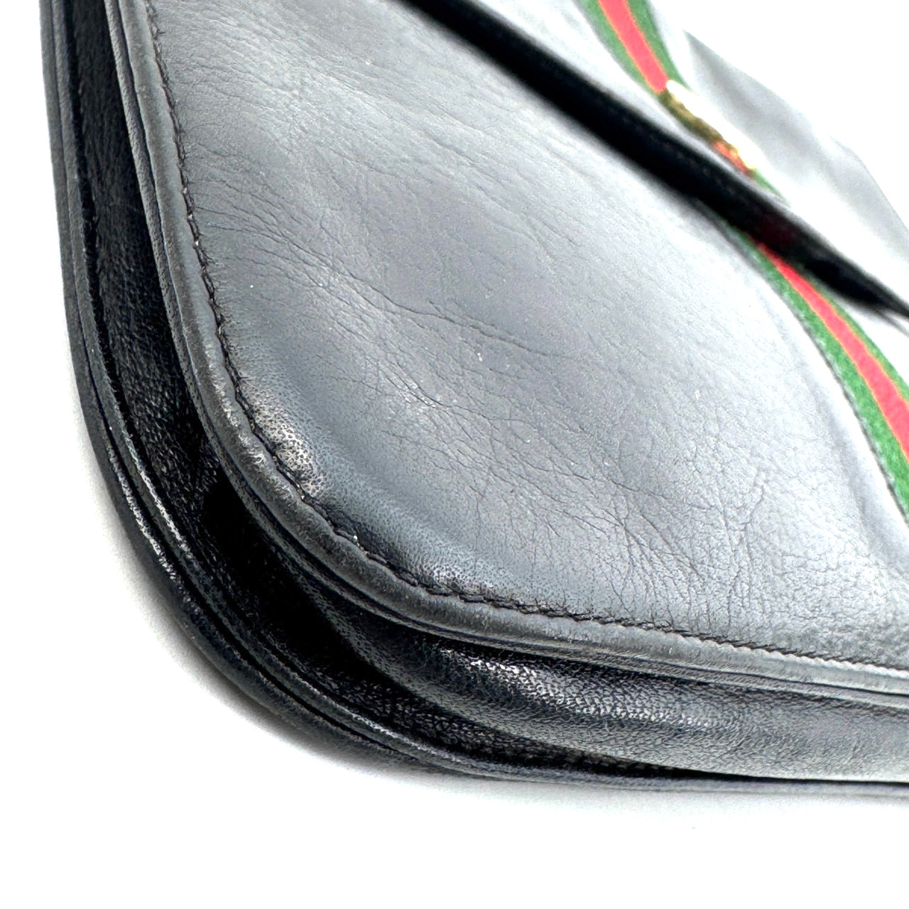 Vintage Gucci Sherry Line Clutch Bag Pouch Black Leather Authentic From Japan