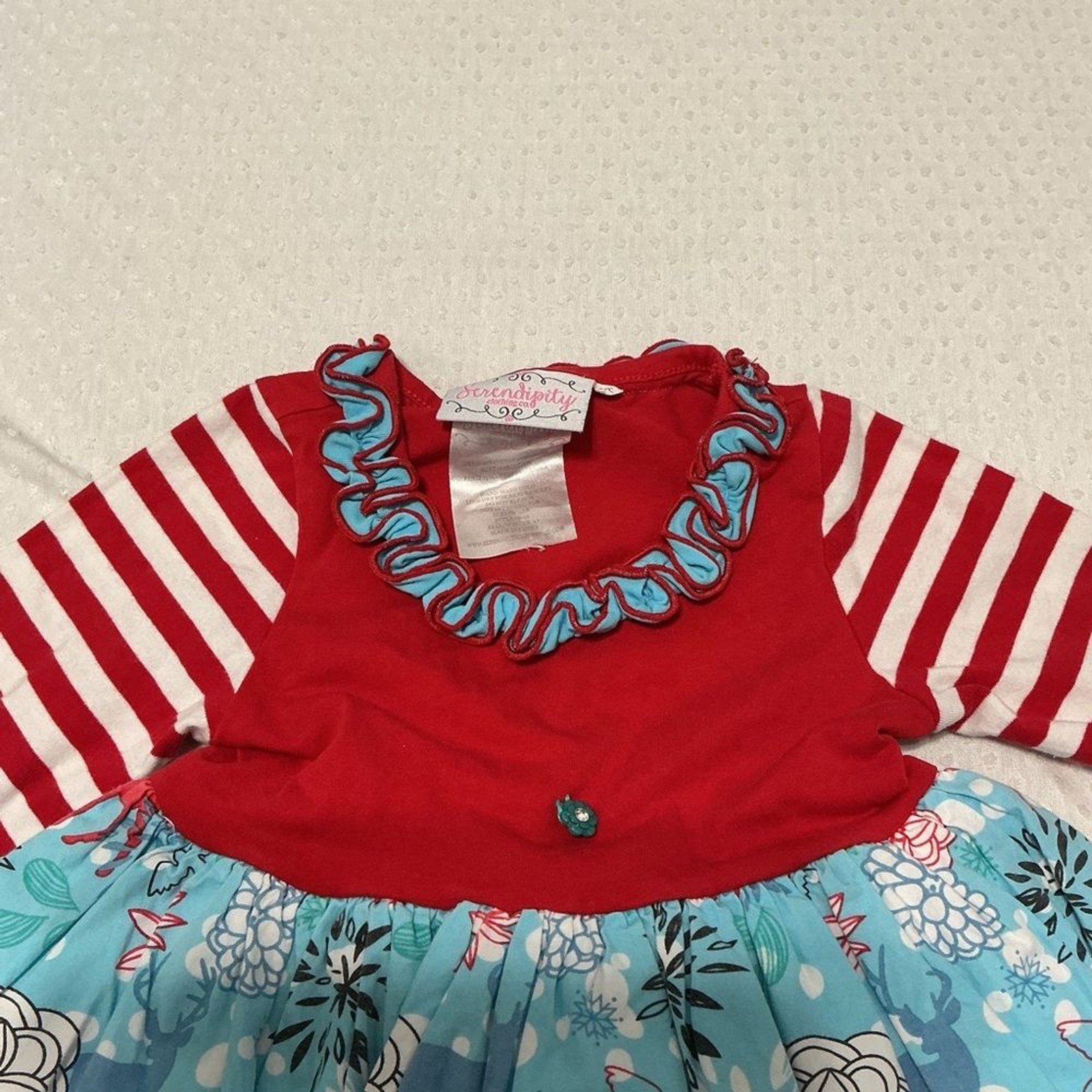 SERENDIPITY Red and Blue Striped Ruffle Tunic Dress & Legging Set 2T